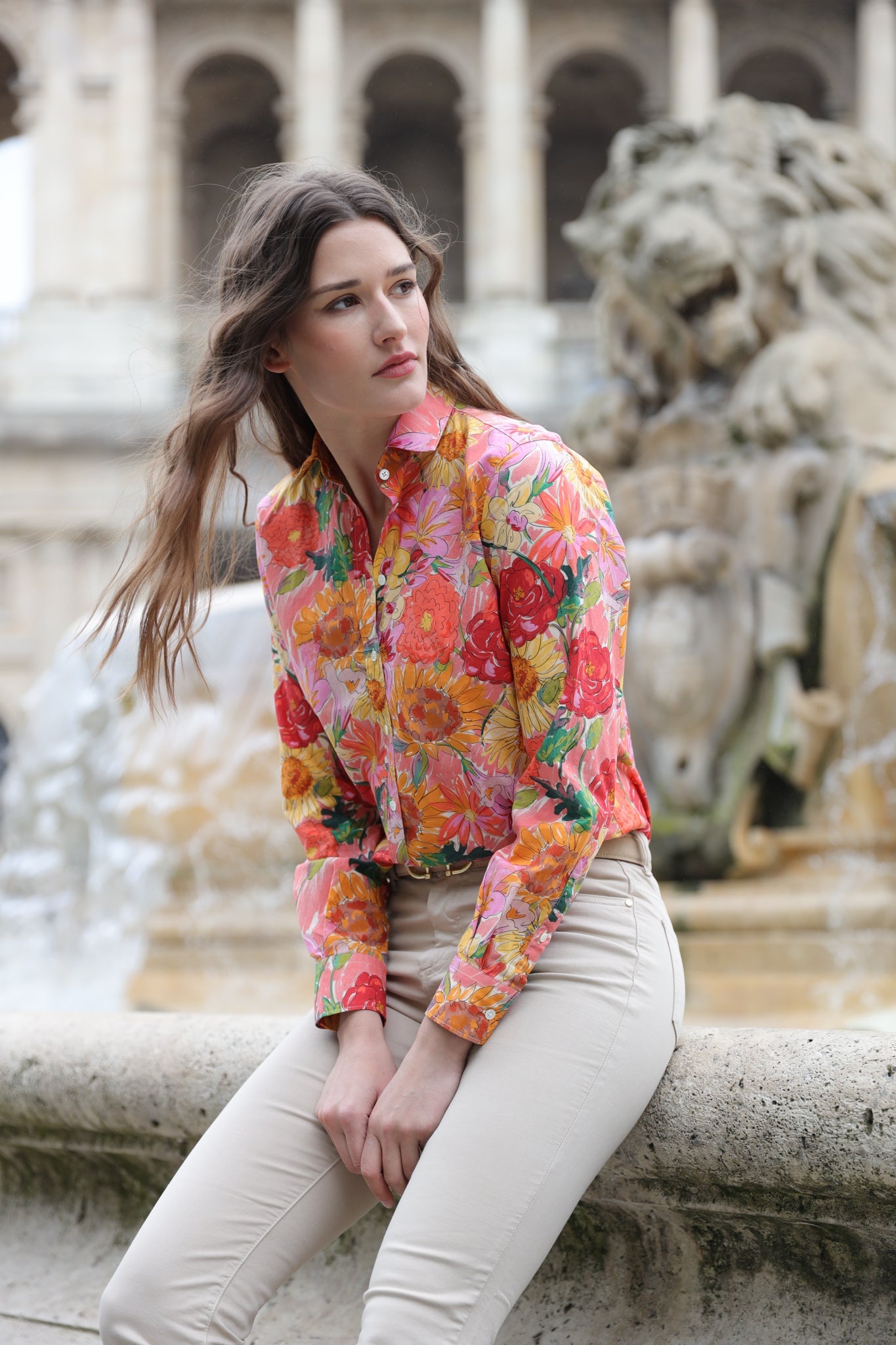 Chemisier Canelle en coton - Fleurs orange-CHEMISIER FEMME-Curling-Paris