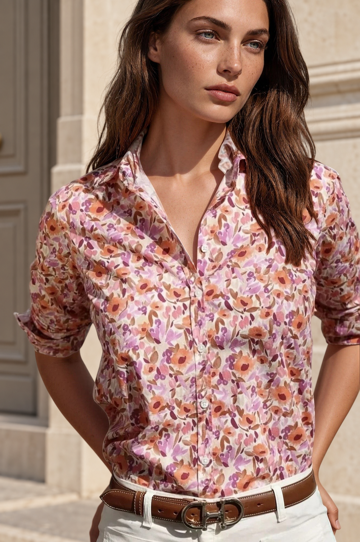 Chemisier Canelle en coton - Fleurs orange-CHEMISIER FEMME-Curling-Paris