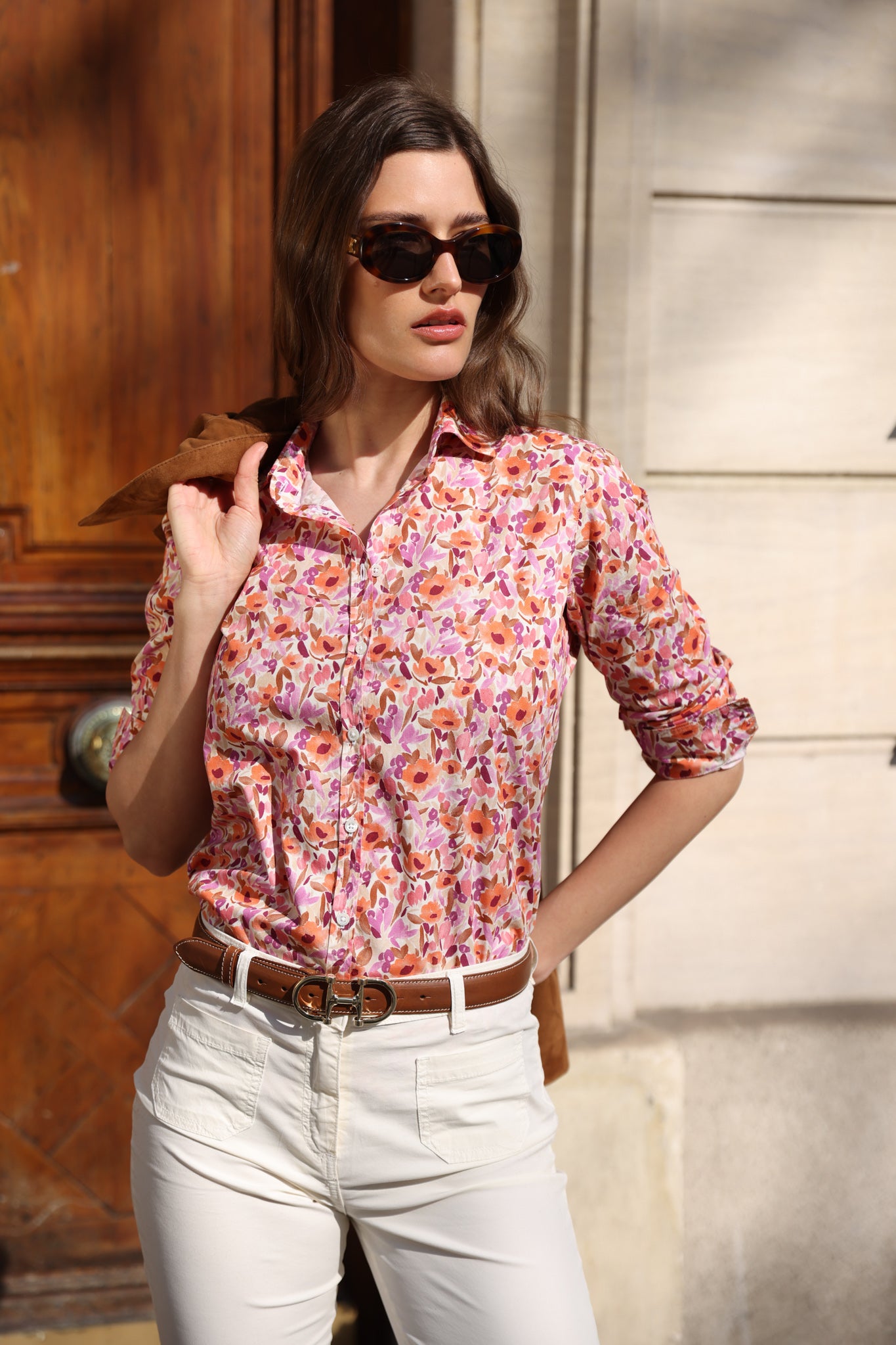 Chemisier Canelle en coton - Fleurs orange-CHEMISIER FEMME-Curling-Paris