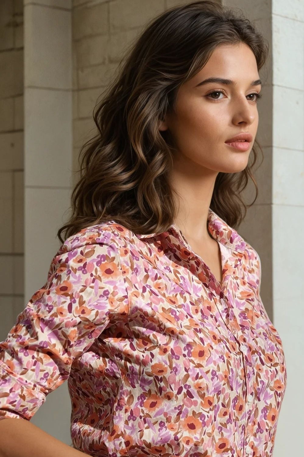 Chemisier Canelle en coton - Fleurs orange-CHEMISIER FEMME-Curling-Paris