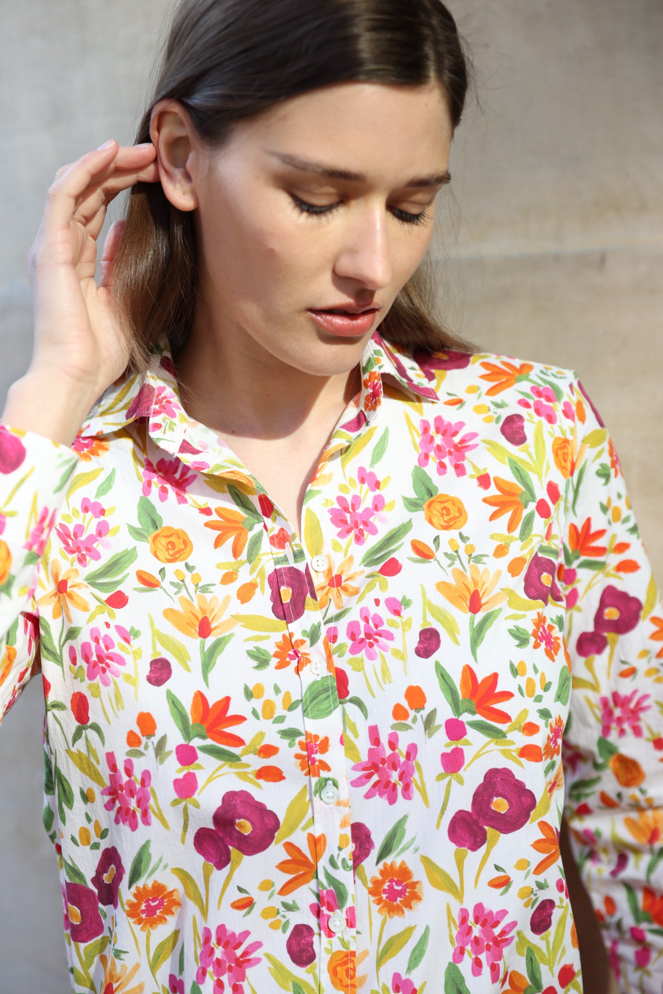 Chemisier Canelle en coton - Fleurs prune & orange-CHEMISIER FEMME-Curling-Paris