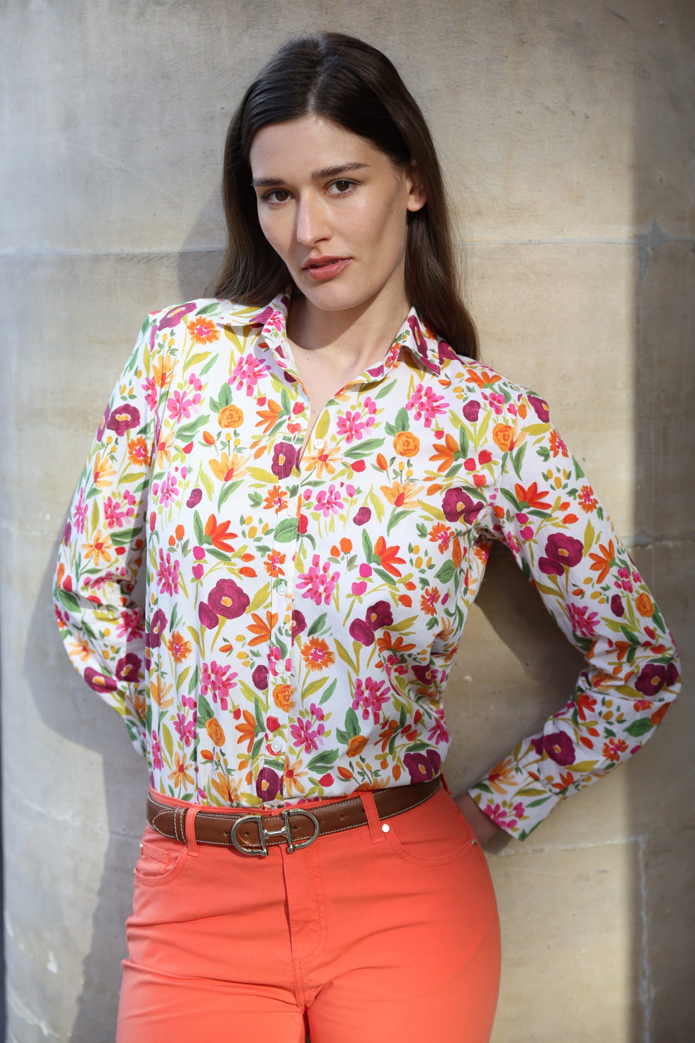 Chemisier Canelle en coton - Fleurs prune & orange-CHEMISIER FEMME-Curling-Paris
