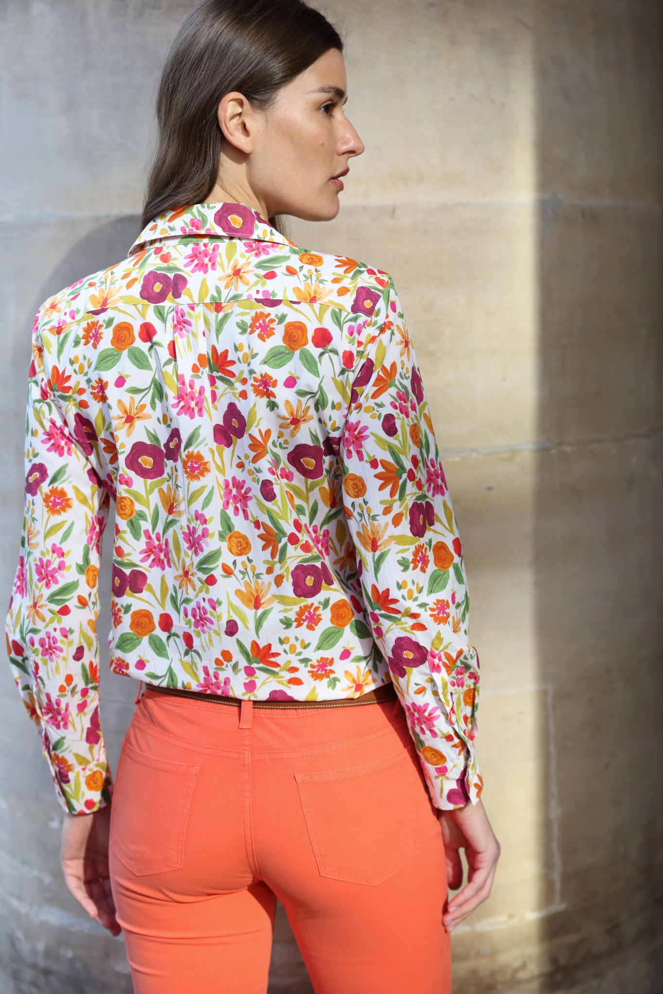 Chemisier Canelle en coton - Fleurs prune & orange-CHEMISIER FEMME-Curling-Paris