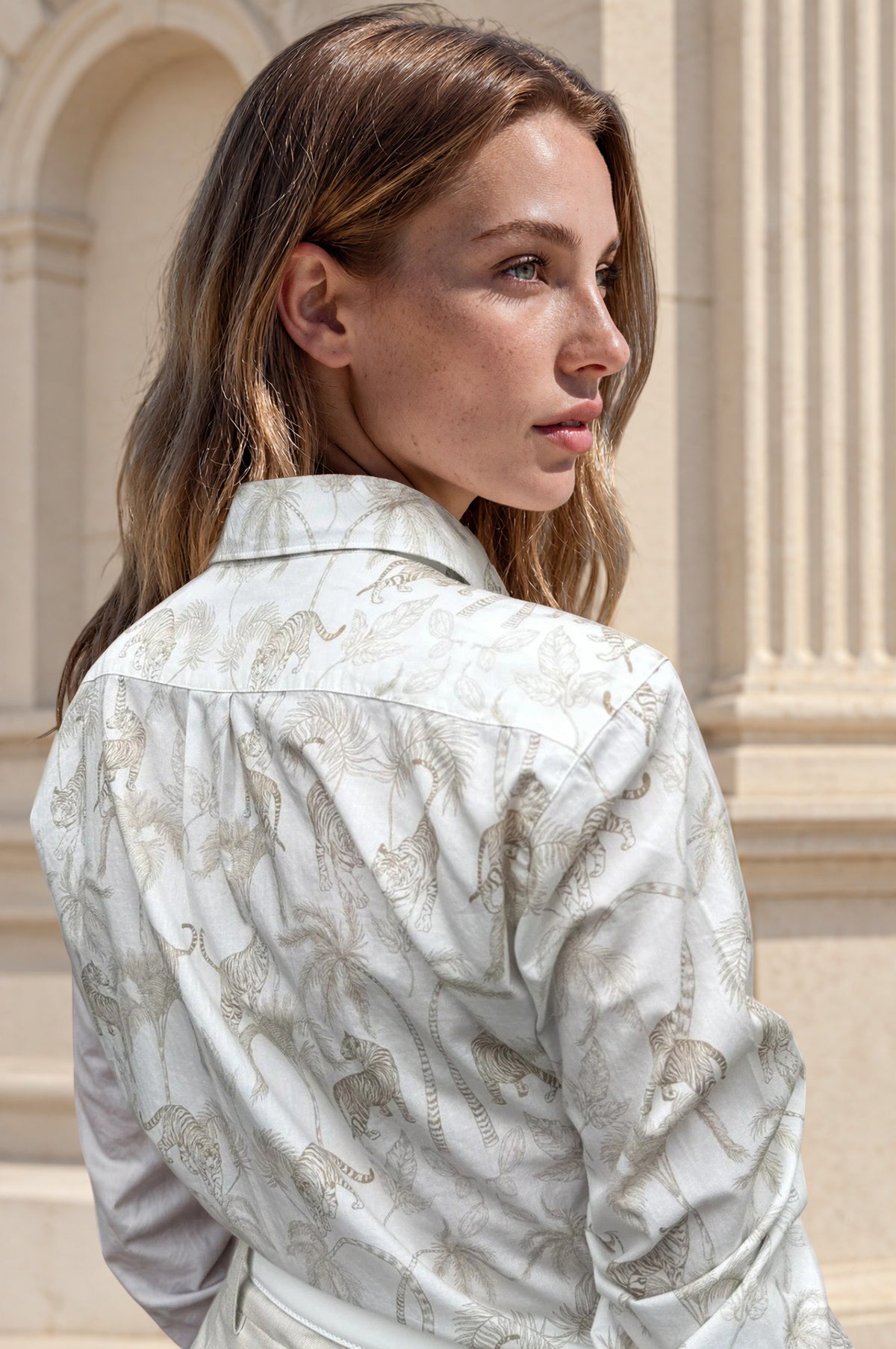 Chemisier Canelle en coton - Jungle Beige-CHEMISIER FEMME-Curling-Paris