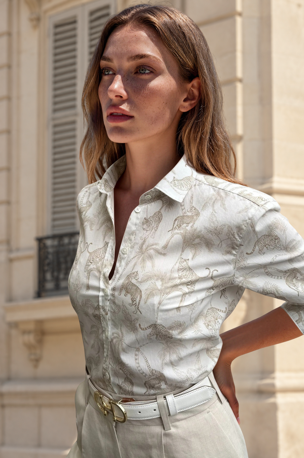 Chemisier Canelle en coton - Jungle Beige-CHEMISIER FEMME-Curling-Paris