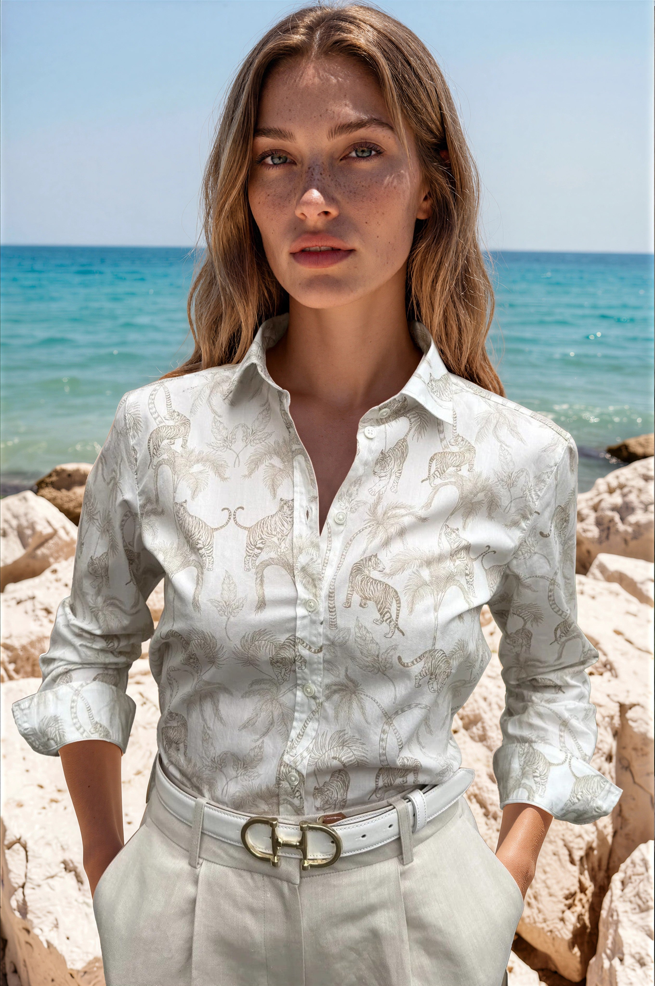Chemisier Canelle en coton - Jungle Beige-CHEMISIER FEMME-Curling-Paris