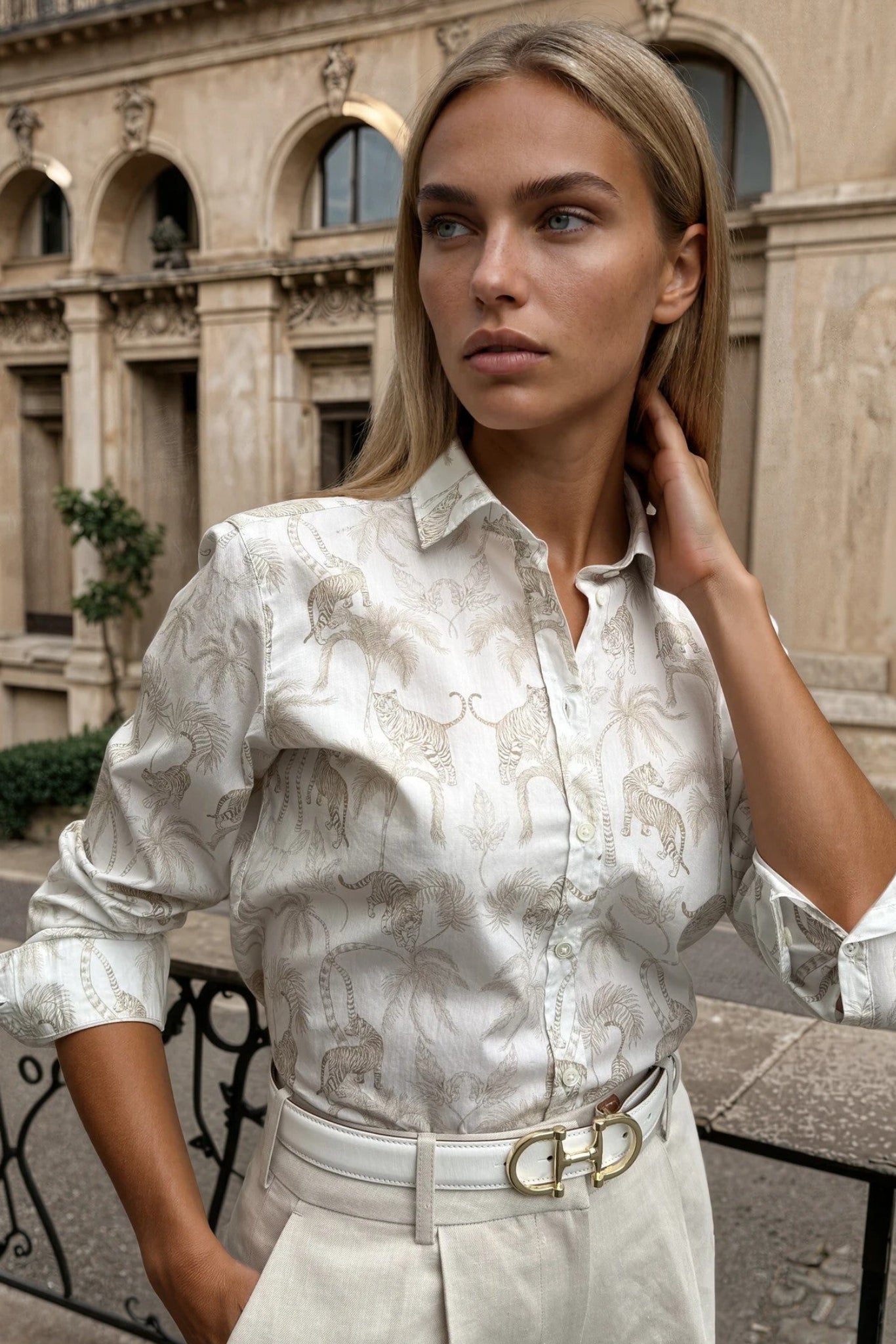 Chemisier Canelle en coton - Jungle Beige-CHEMISIER FEMME-Curling-Paris