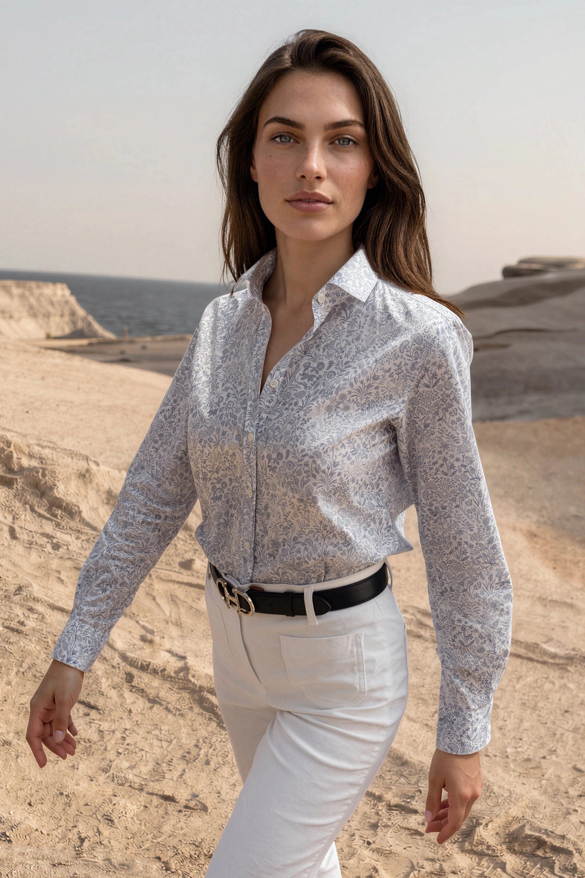 Chemisier Canelle en coton Liberty of London - Ciel-CHEMISIER FEMME-Curling-Paris