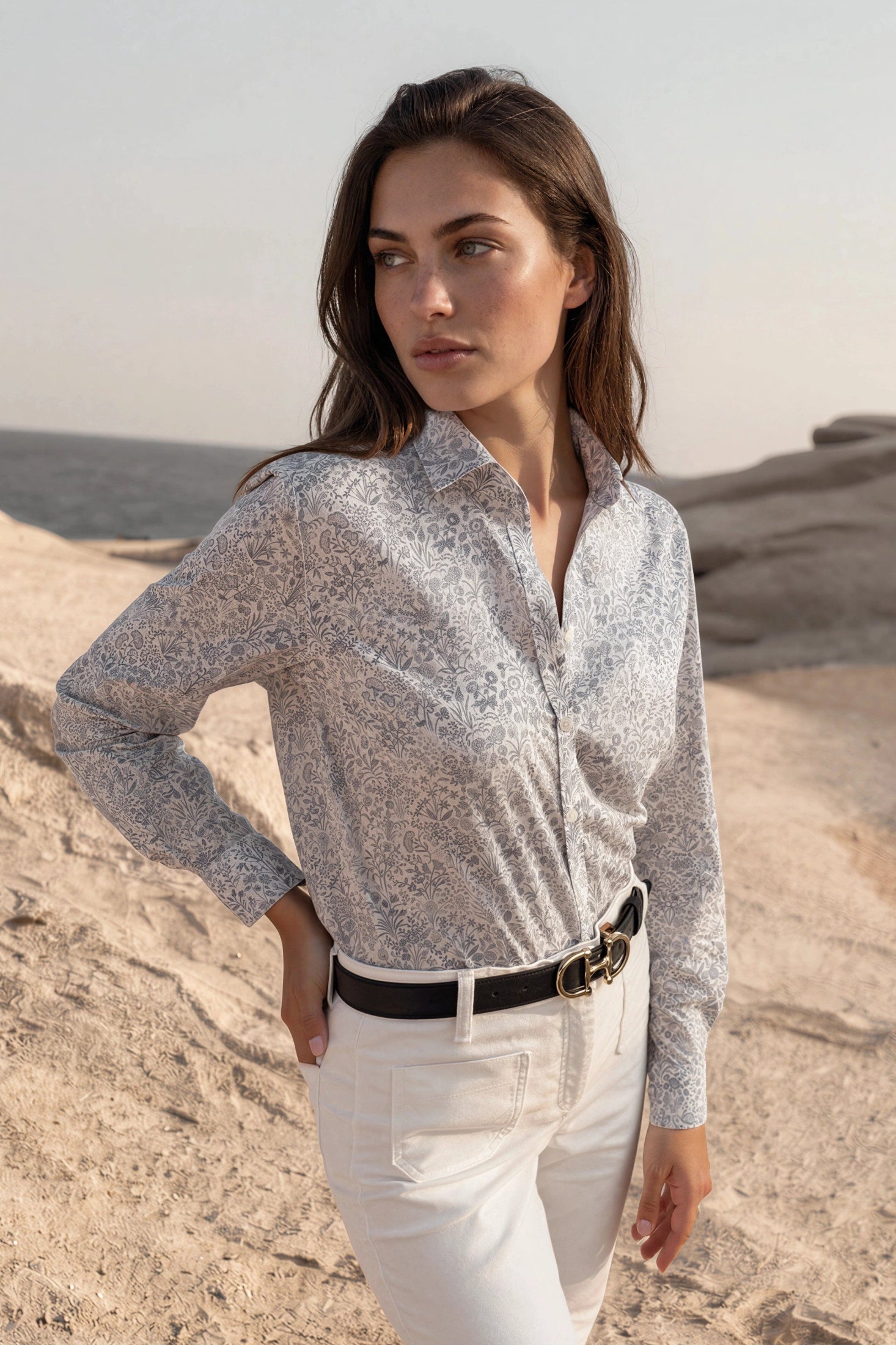 Chemisier Canelle en coton Liberty of London - Ciel-CHEMISIER FEMME-Curling-Paris