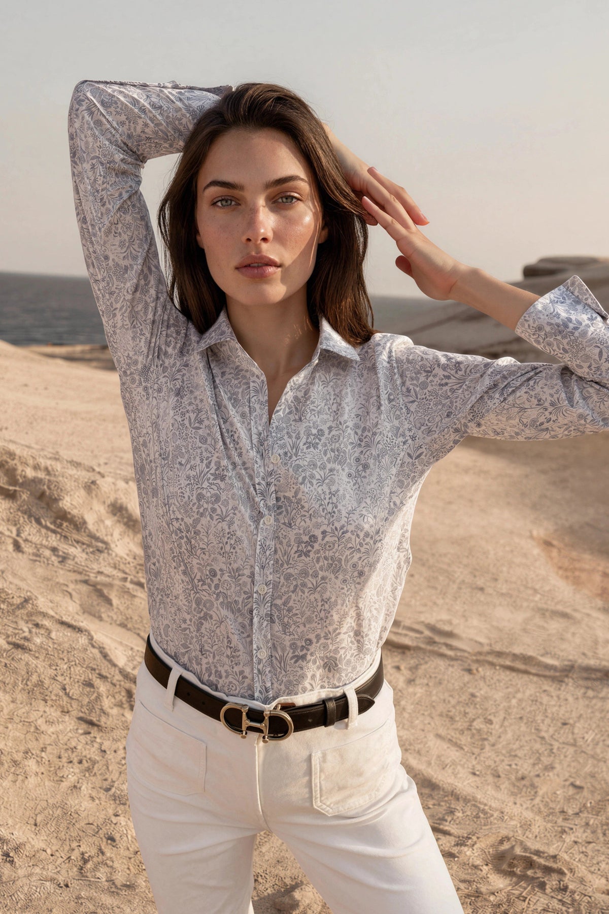 Chemisier Canelle en coton Liberty of London - Ciel-CHEMISIER FEMME-Curling-Paris