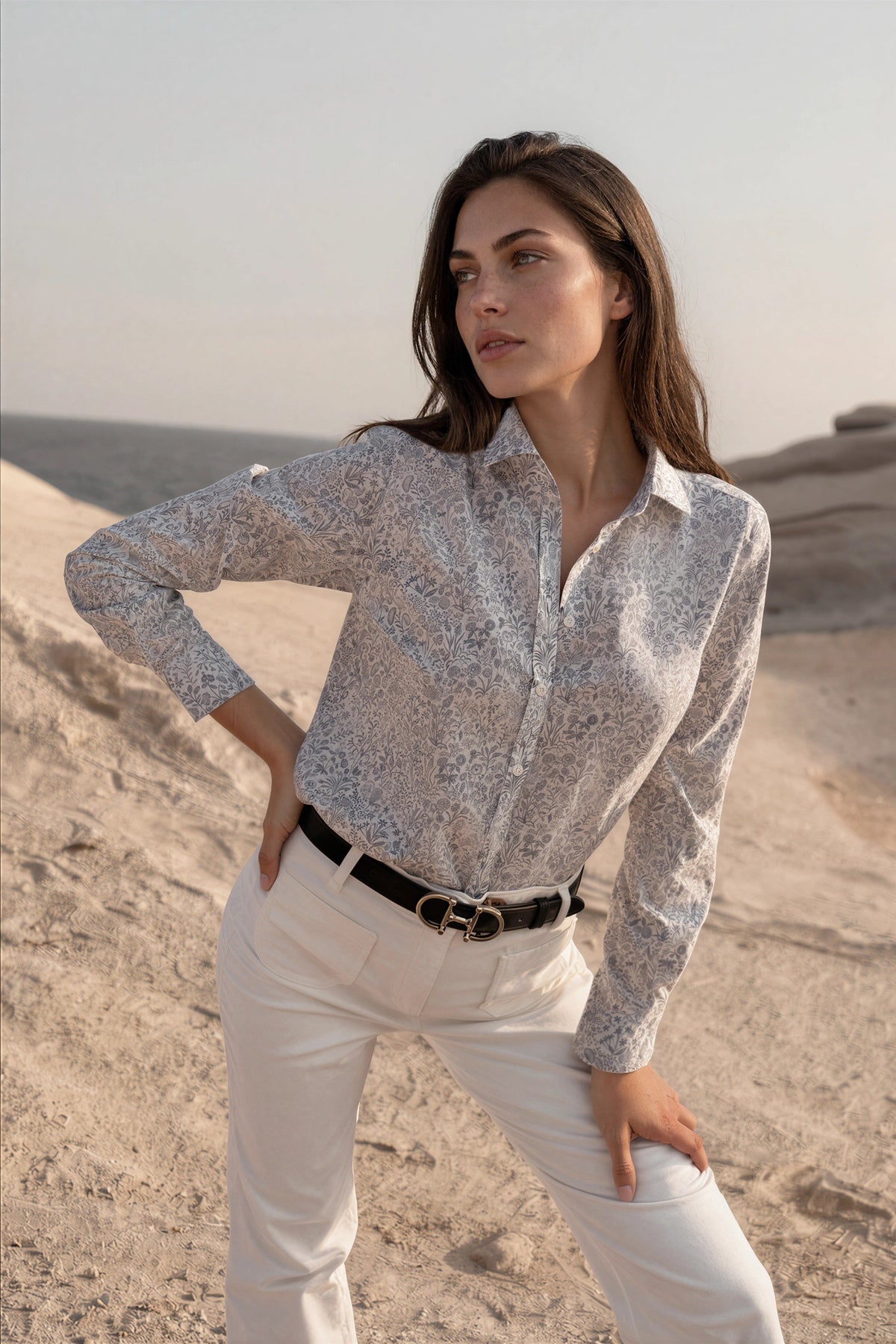 Chemisier Canelle en coton Liberty of London - Ciel-CHEMISIER FEMME-Curling-Paris