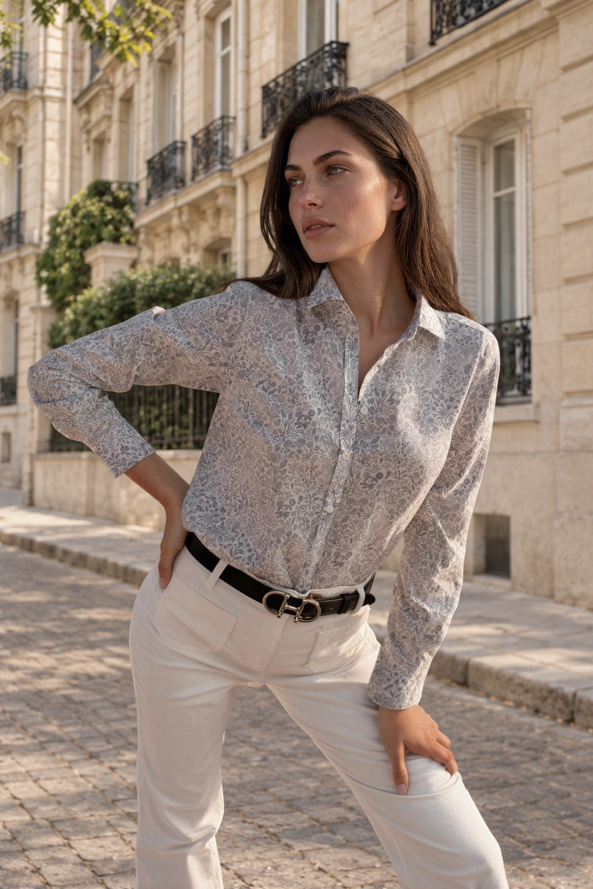 Chemisier Canelle en coton Liberty of London - Ciel-CHEMISIER FEMME-Curling-Paris