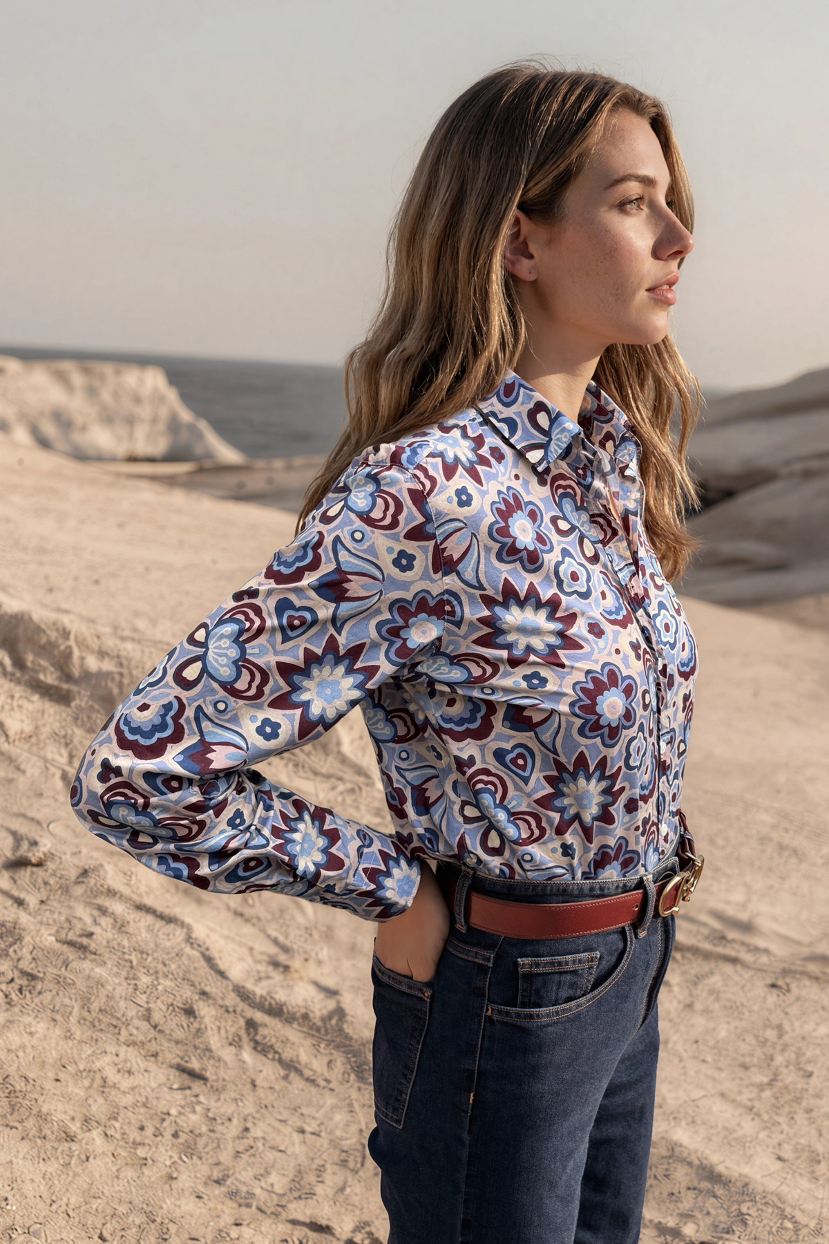 Chemisier Canelle en coton Liberty of London – Ciel et bordeaux-CHEMISIER FEMME-Curling-Paris