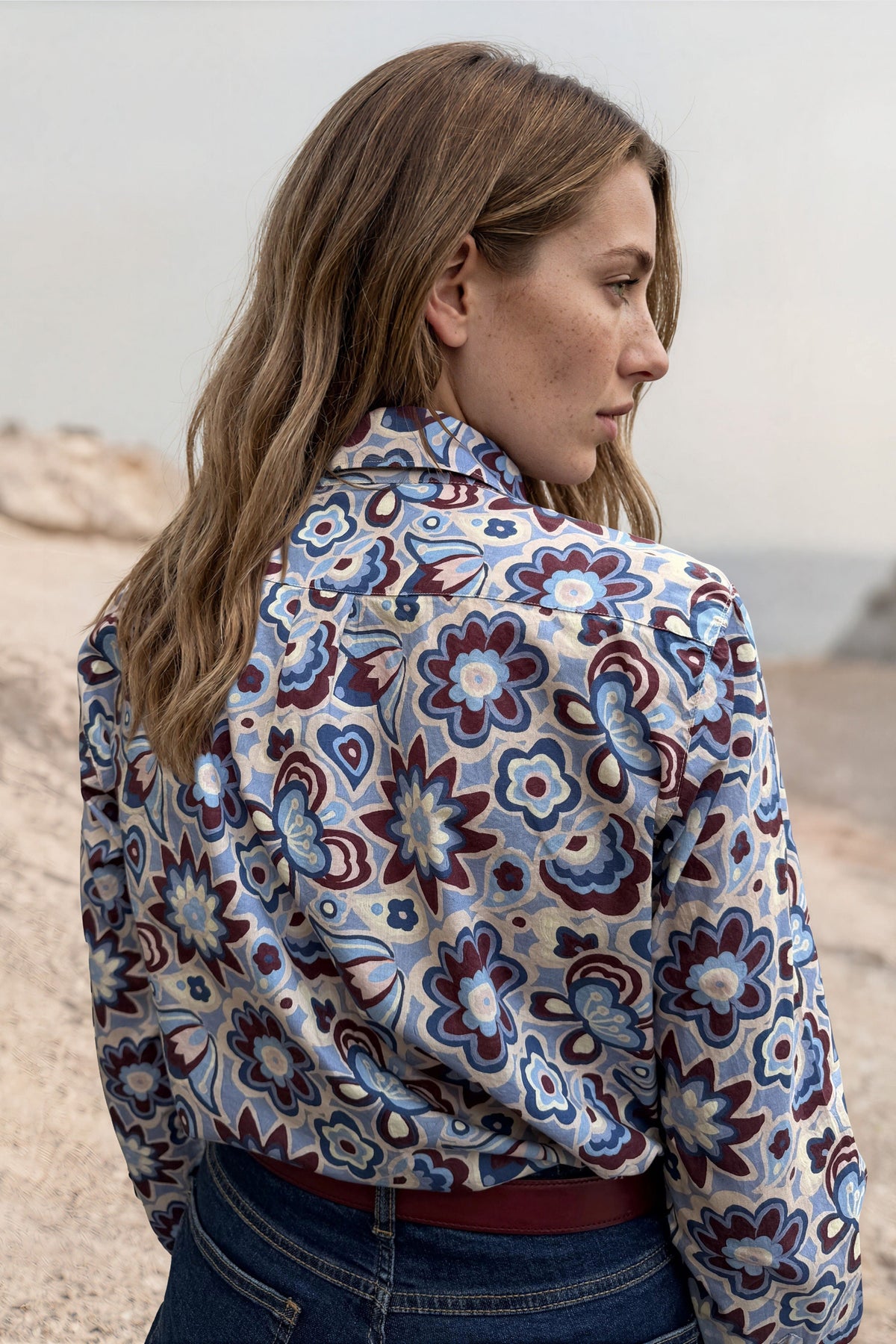Chemisier Canelle en coton Liberty of London – Ciel et bordeaux-CHEMISIER FEMME-Curling-Paris