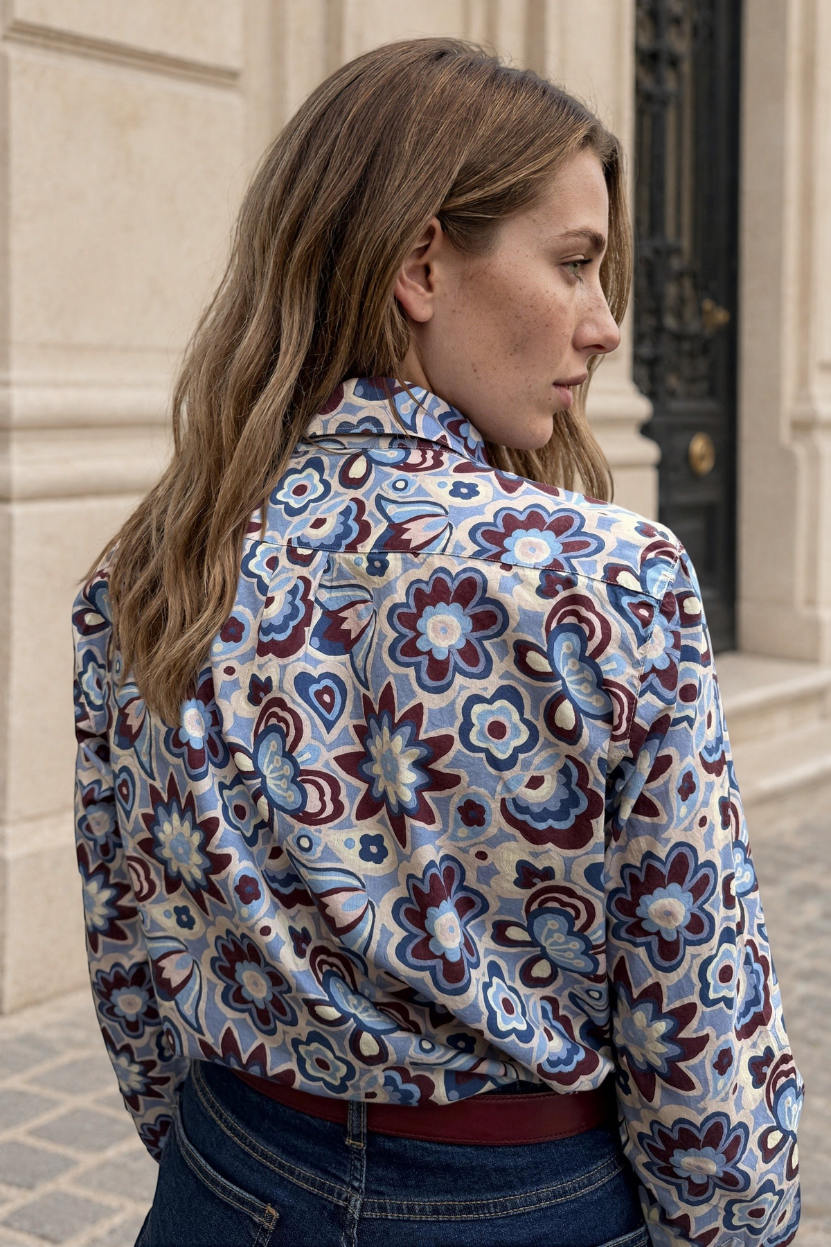 Chemisier Canelle en coton Liberty of London – Ciel et bordeaux-CHEMISIER FEMME-Curling-Paris