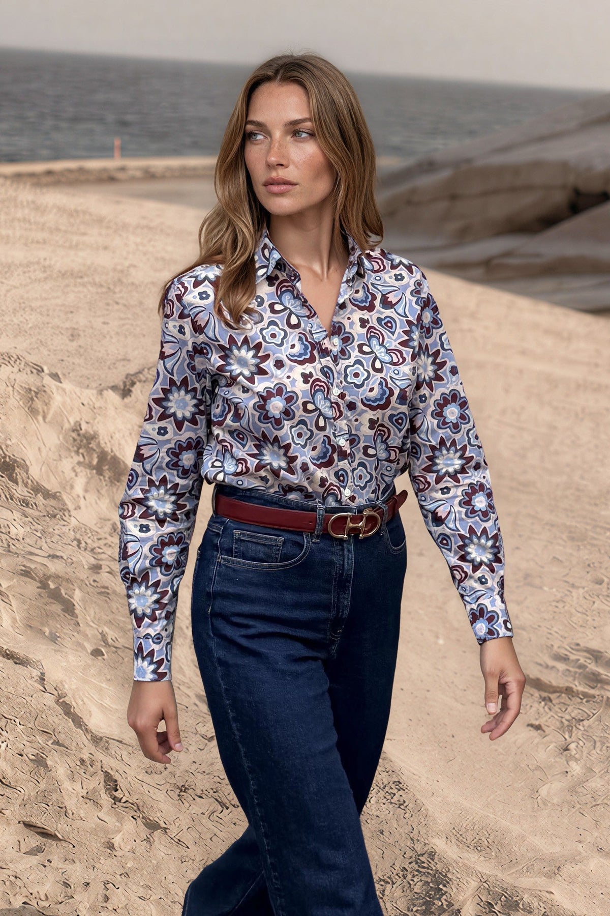 Chemisier Canelle en coton Liberty of London – Ciel et bordeaux-CHEMISIER FEMME-Curling-Paris