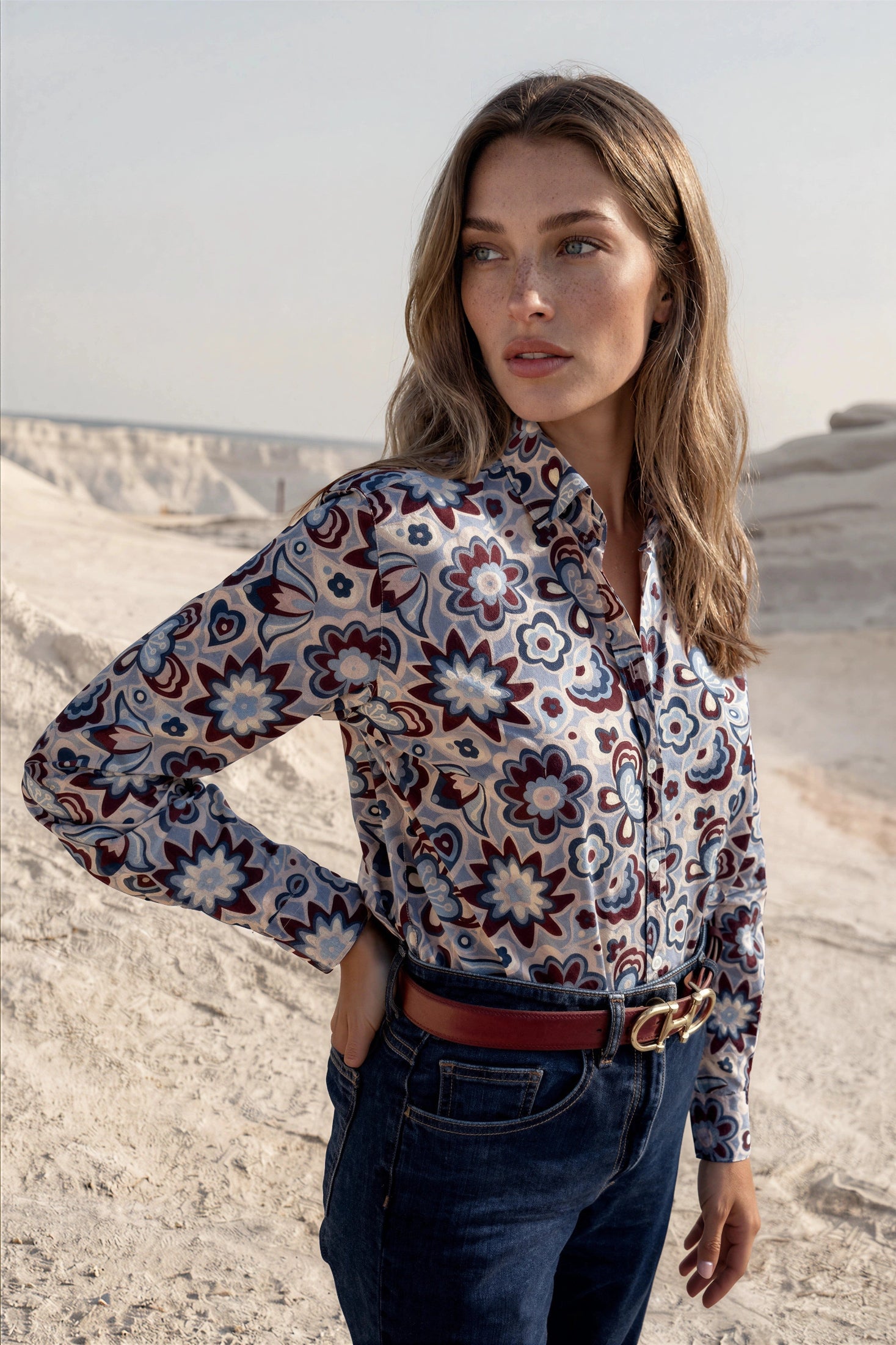 Chemisier Canelle en coton Liberty of London – Ciel et bordeaux-CHEMISIER FEMME-Curling-Paris