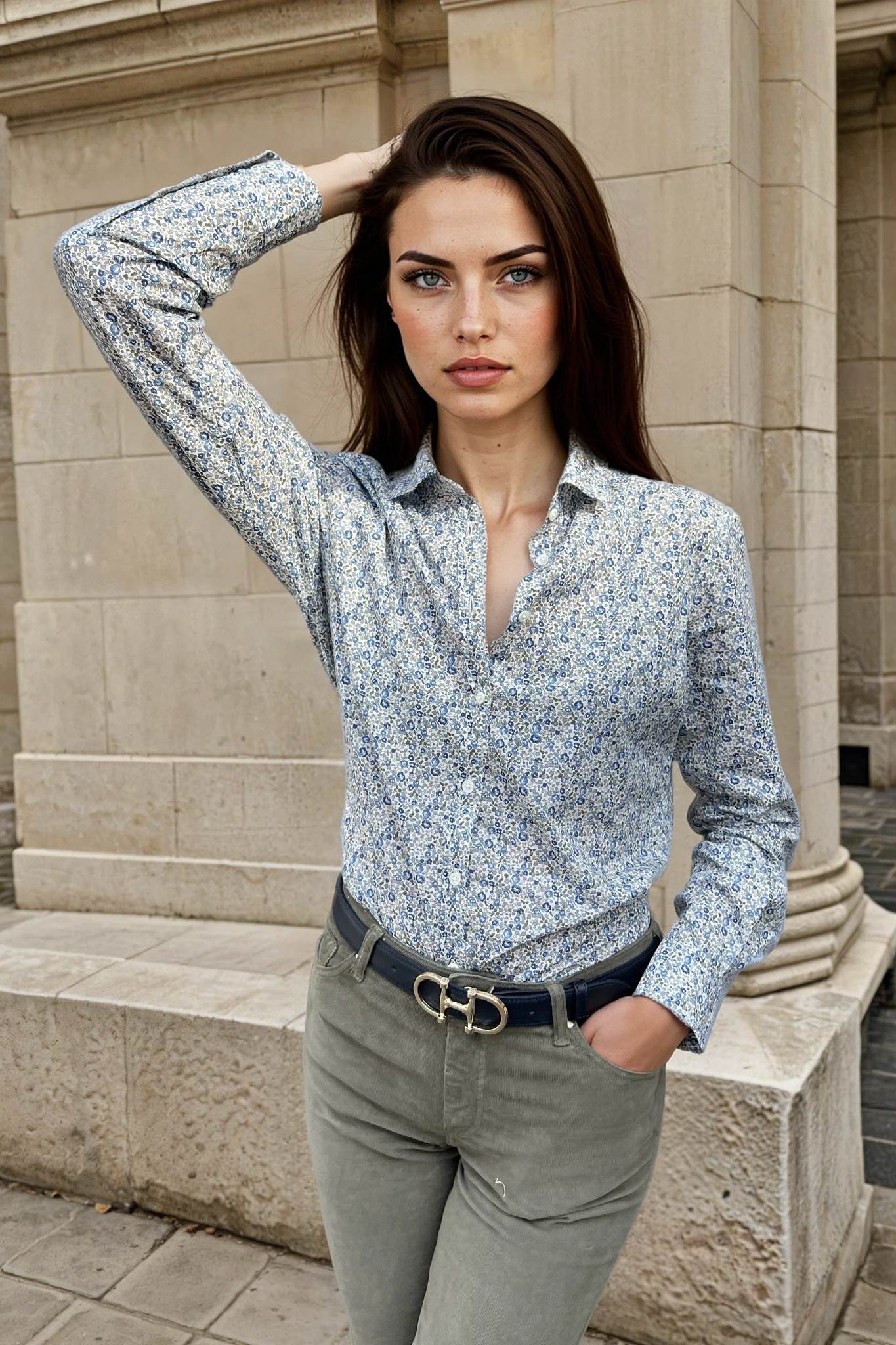 Chemisier Canelle en coton Liberty of London - Fleurette bleu-CHEMISIER FEMME-Curling-Paris