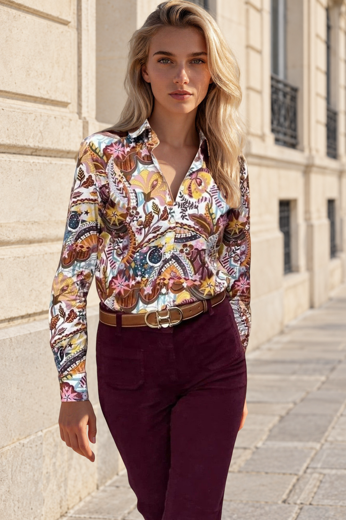 Chemisier Canelle en coton Liberty of London - Fleurs Bordeaux-CHEMISIER FEMME-Curling-Paris