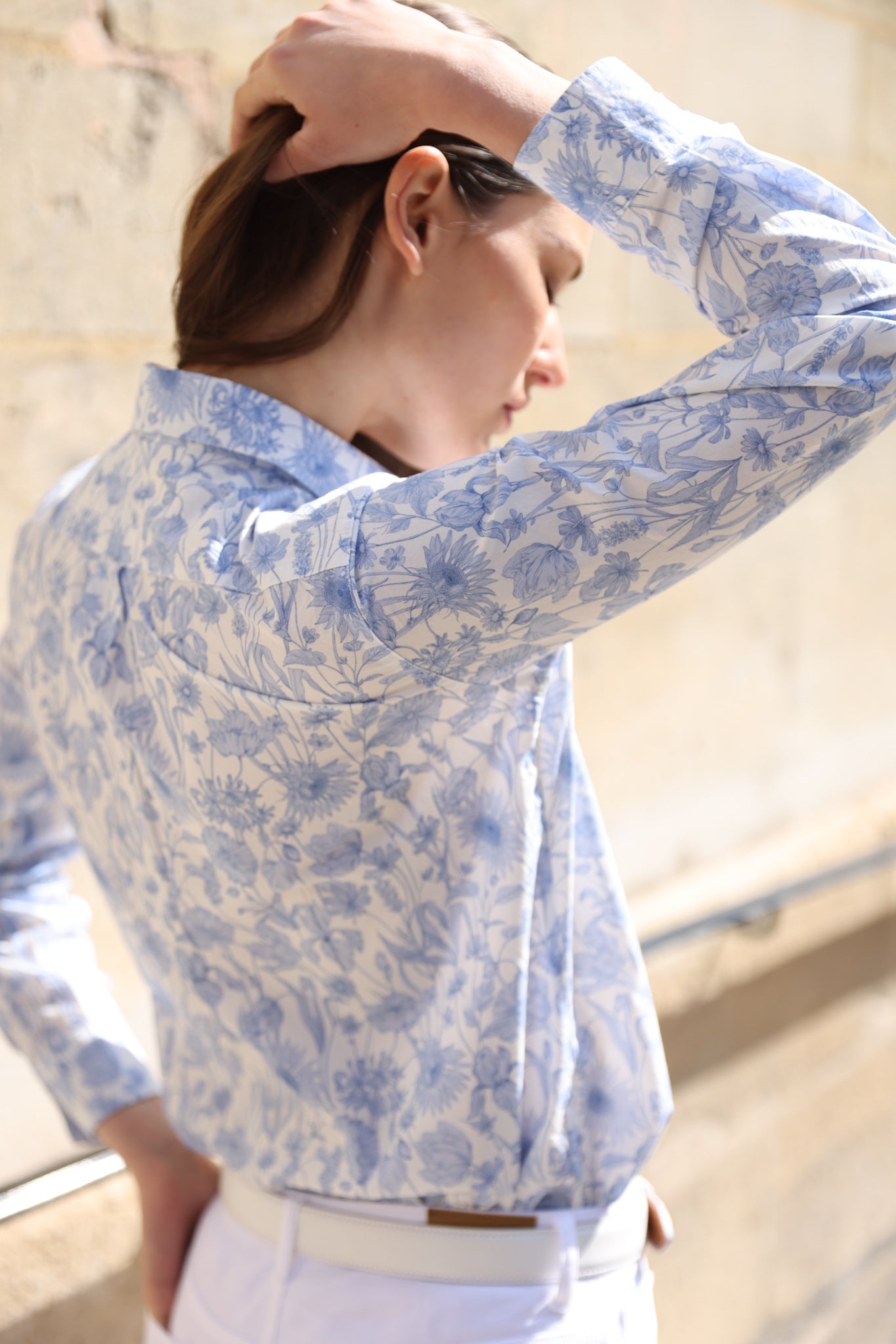 Chemisier Canelle en coton Liberty of London - Fleurs ciel-CHEMISIER FEMME-Curling-Paris
