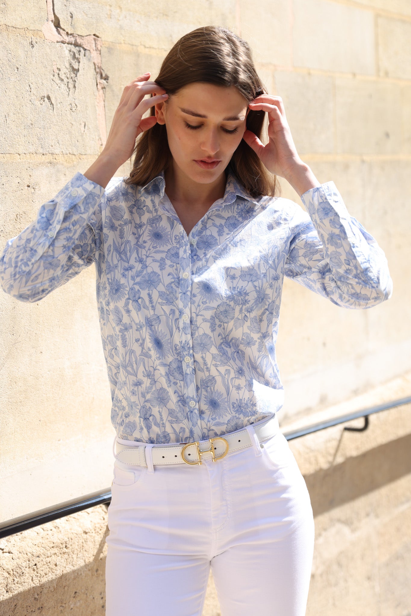 Chemisier Canelle en coton Liberty of London - Fleurs ciel-CHEMISIER FEMME-Curling-Paris