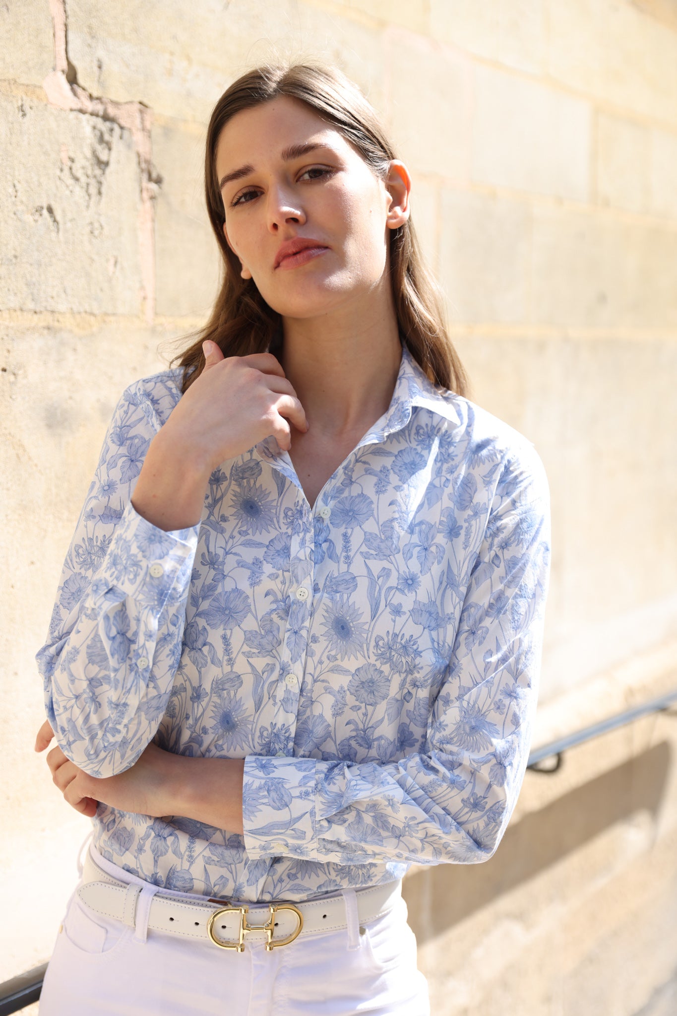 Chemisier Canelle en coton Liberty of London - Fleurs ciel-CHEMISIER FEMME-Curling-Paris