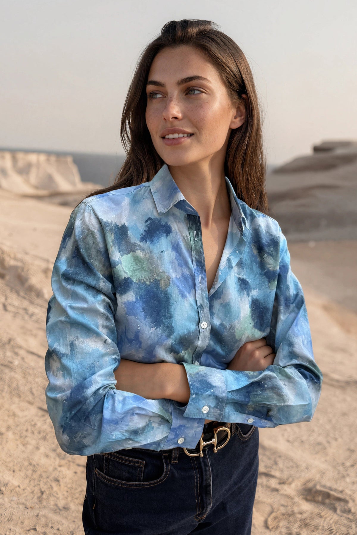 Chemisier Canelle en coton Liberty of London - Nuances de bleu-CHEMISIER FEMME-Curling-Paris