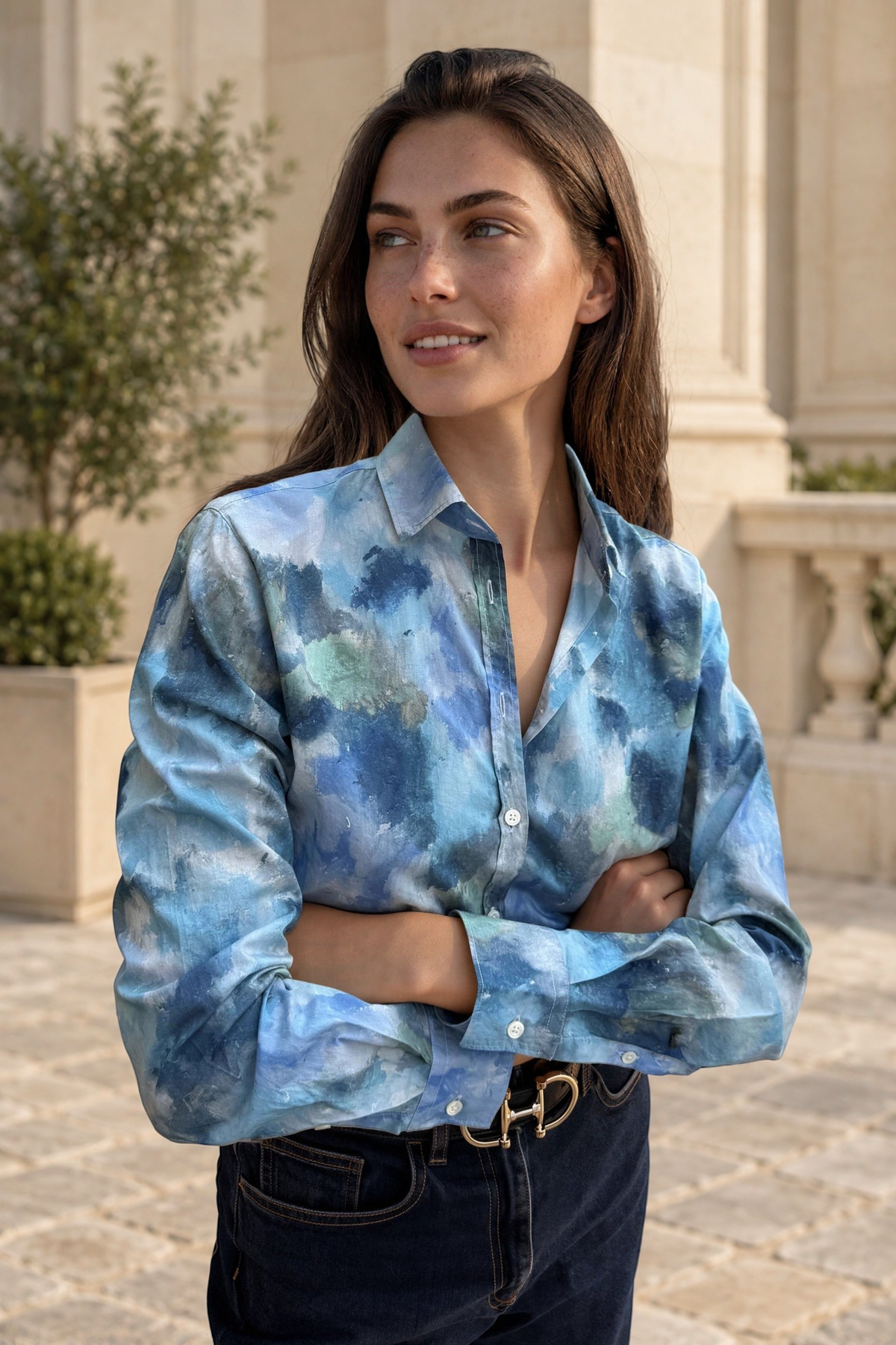 Chemisier Canelle en coton Liberty of London - Nuances de bleu-CHEMISIER FEMME-Curling-Paris