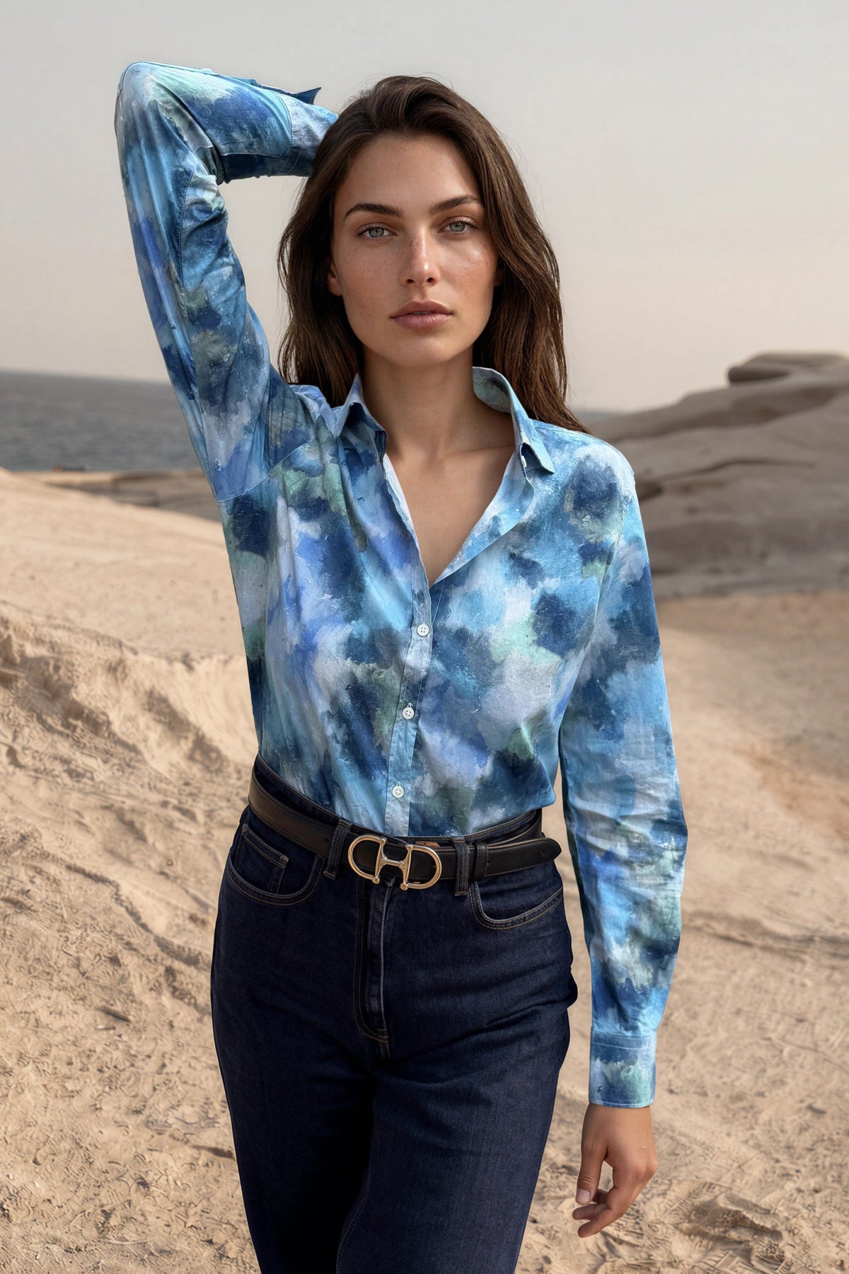 Chemisier Canelle en coton Liberty of London - Nuances de bleu-CHEMISIER FEMME-Curling-Paris