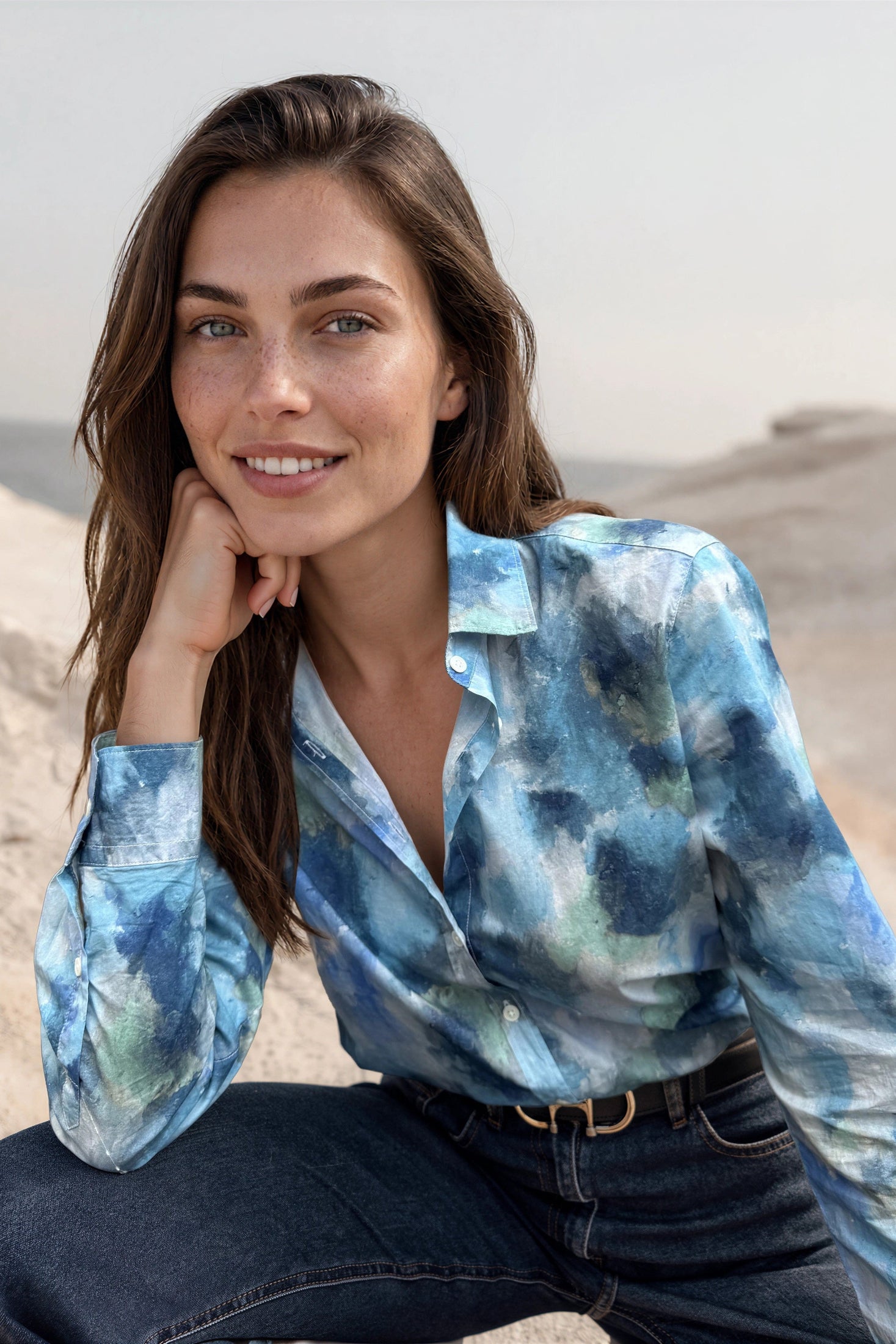 Chemisier Canelle en coton Liberty of London - Nuances de bleu-CHEMISIER FEMME-Curling-Paris