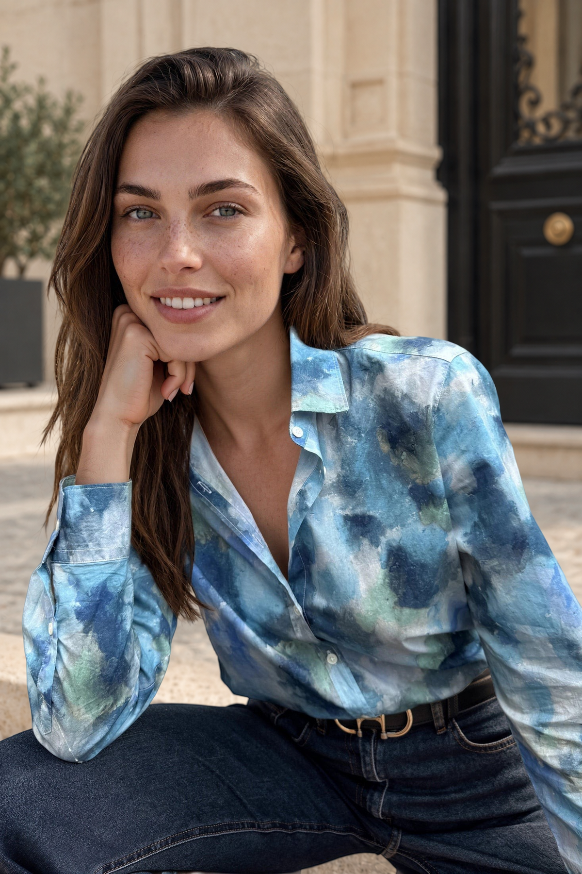 Chemisier Canelle en coton Liberty of London - Nuances de bleu-CHEMISIER FEMME-Curling-Paris