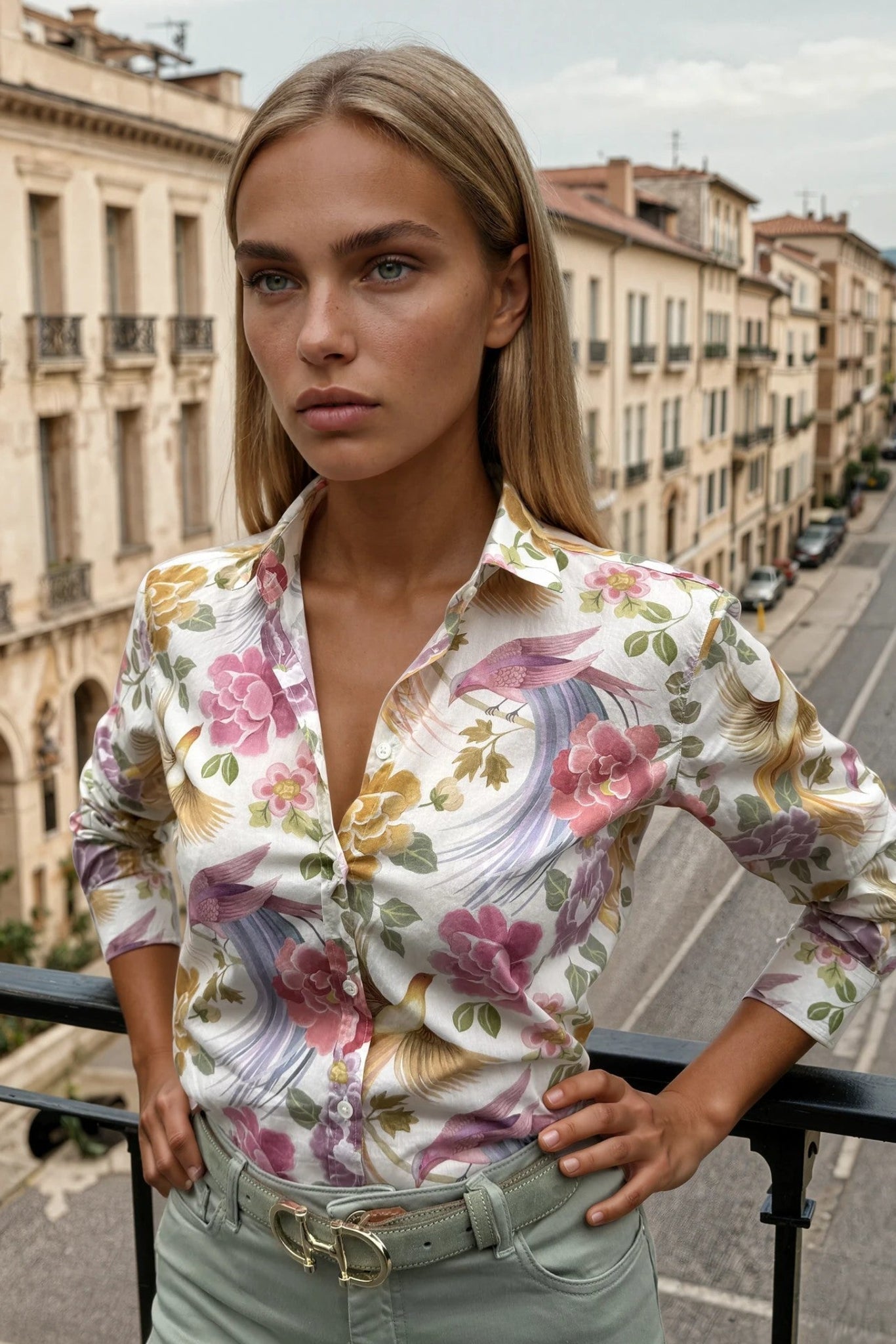 Chemisier Canelle en coton Liberty of London - Oiseau Rose et Sauge-CHEMISIER FEMME-Curling-Paris