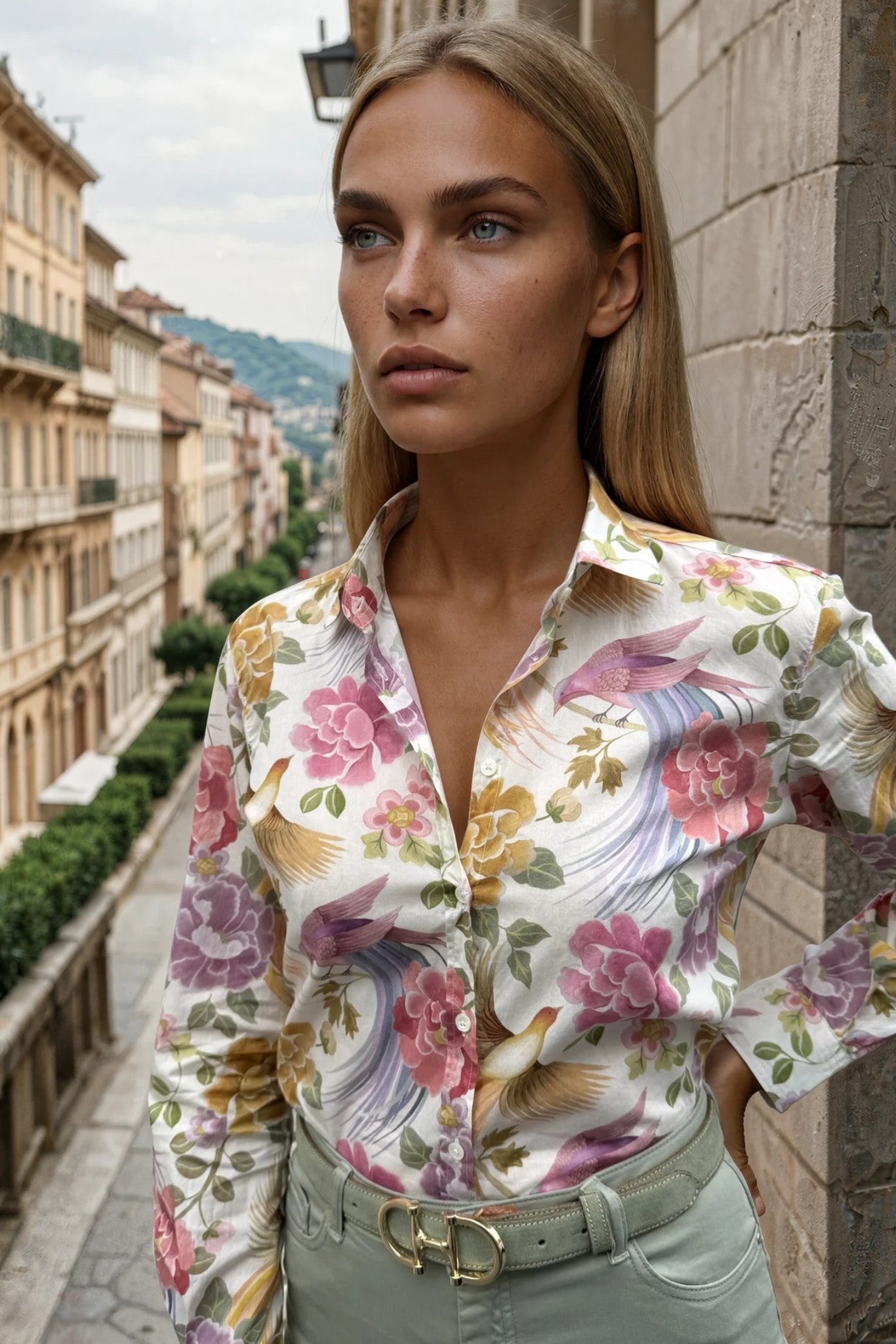 Chemisier Canelle en coton Liberty of London - Oiseau Rose et Sauge-CHEMISIER FEMME-Curling-Paris