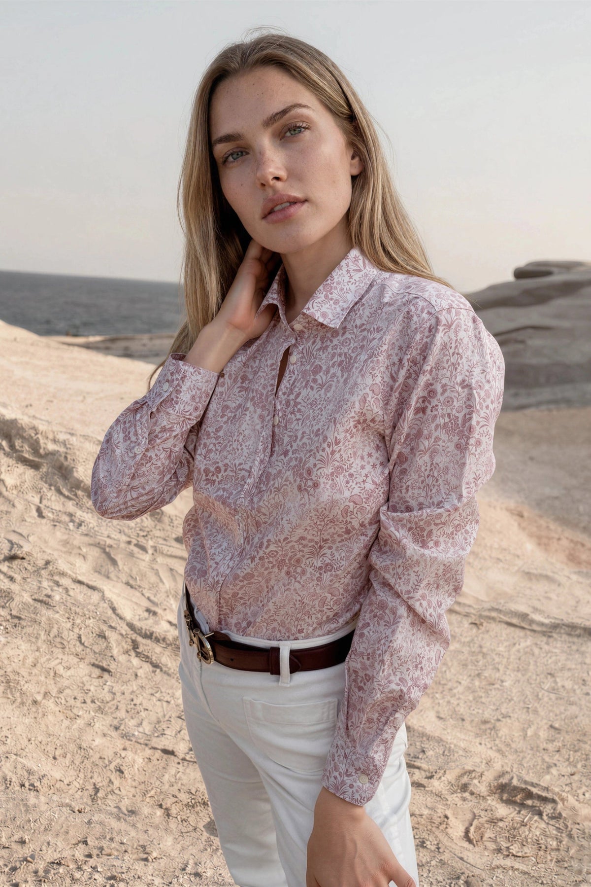 Chemisier Canelle en coton Liberty of London - Rose poudré-CHEMISIER FEMME-Curling-Paris