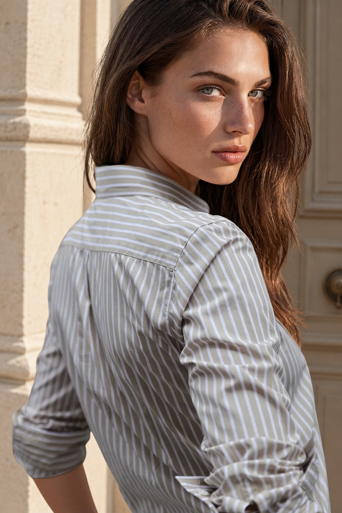Chemisier Canelle en coton - Rayure Beige-CHEMISIER FEMME-Curling-Paris
