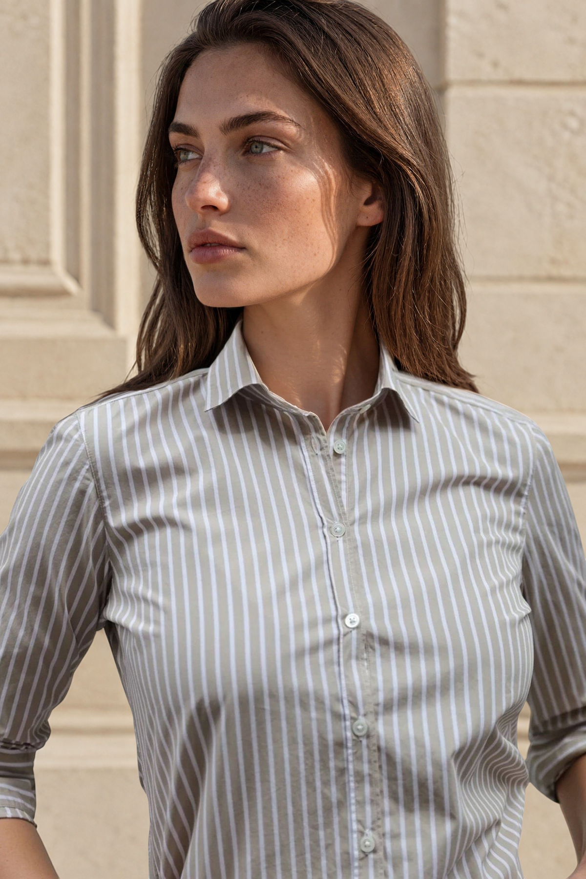 Chemisier Canelle en coton - Rayure Beige-CHEMISIER FEMME-Curling-Paris