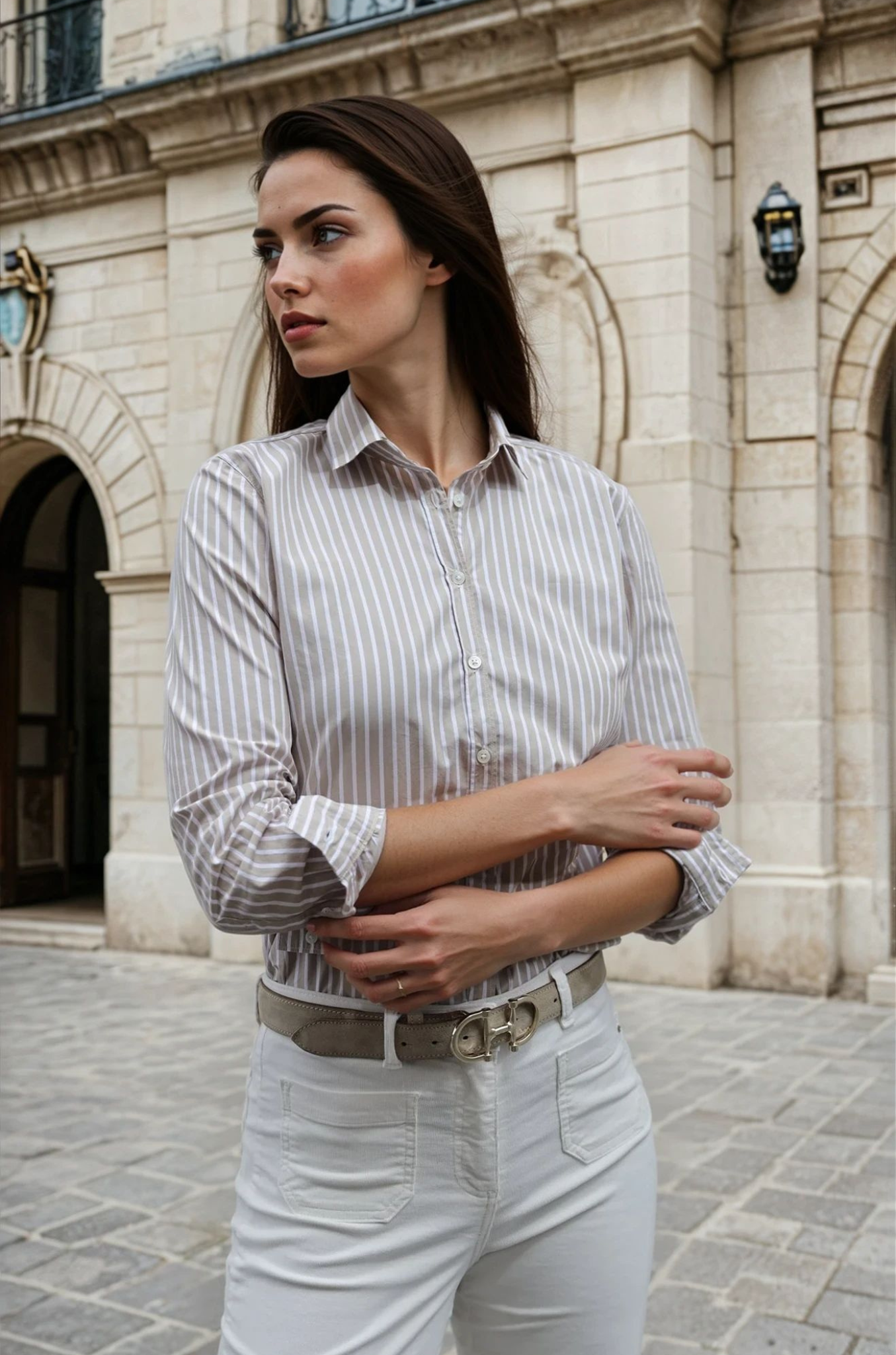 Chemisier Canelle en coton - Rayure Beige-CHEMISIER FEMME-Curling-Paris