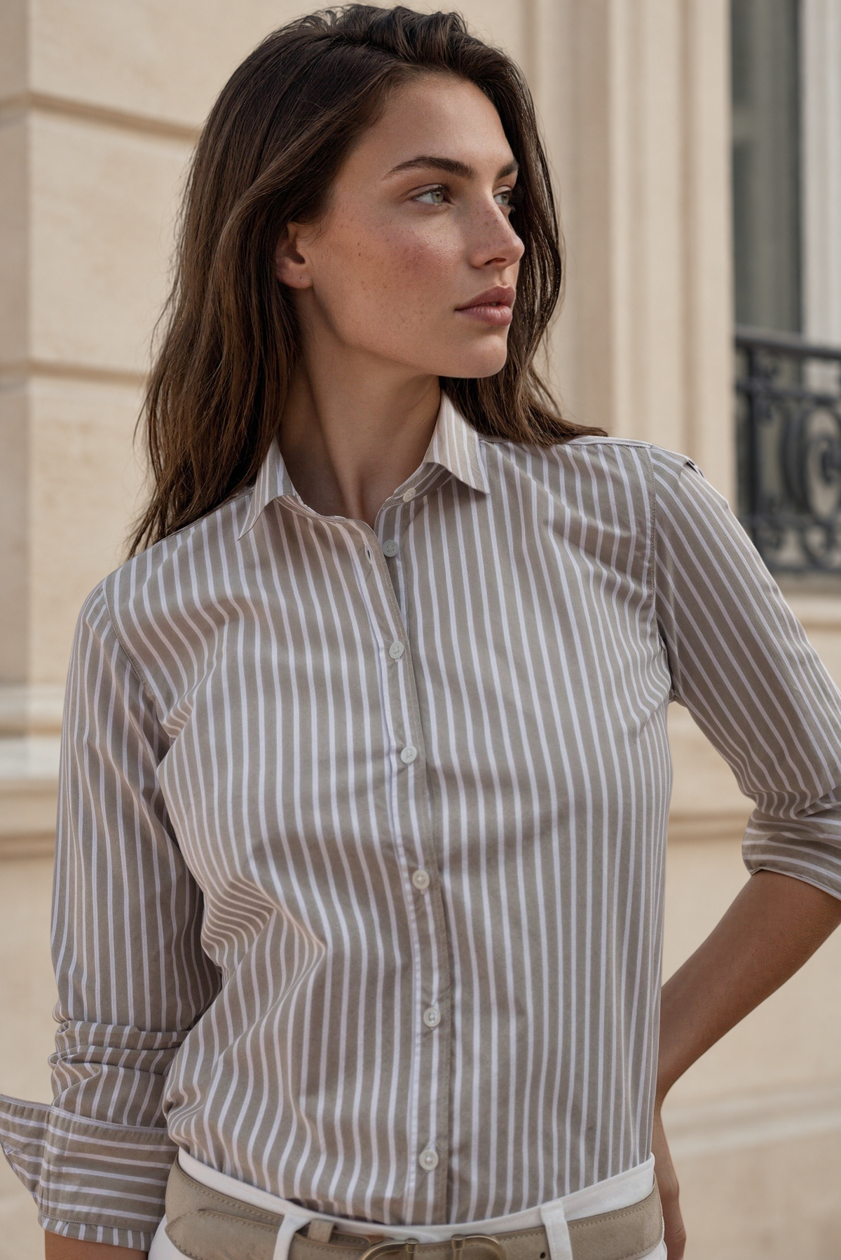 Chemisier Canelle en coton - Rayure Beige-CHEMISIER FEMME-Curling-Paris