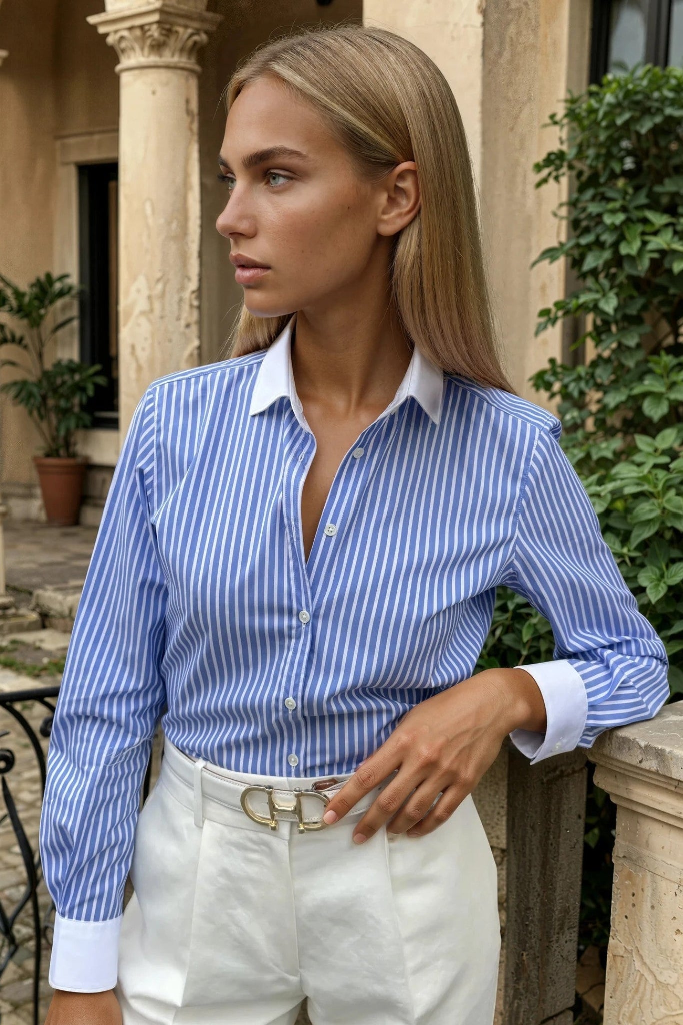 Chemisier Canelle en coton - Rayure Bleu-CHEMISIER FEMME-Curling-Paris