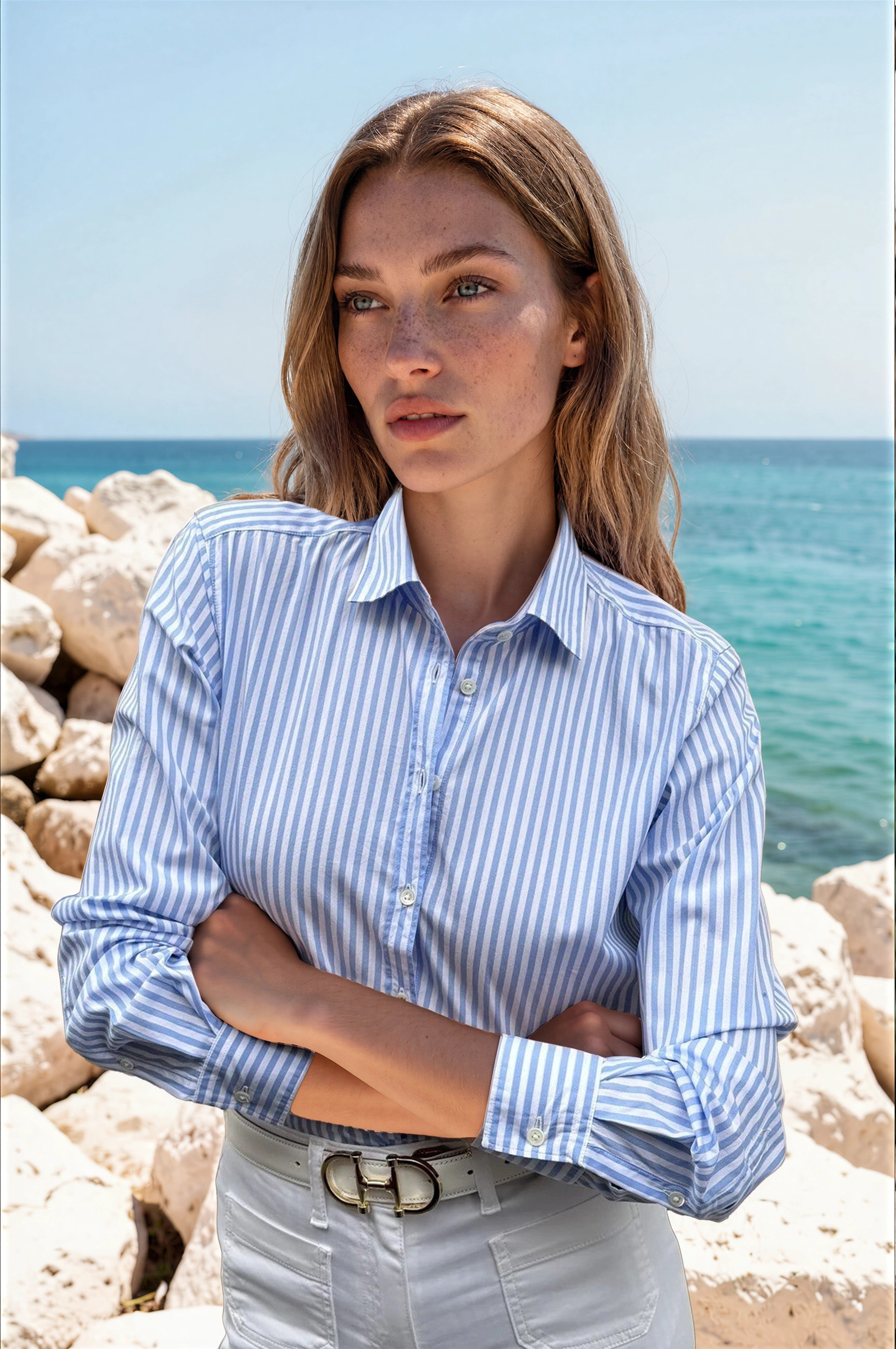 Chemisier Canelle en coton - Rayure Ciel-CHEMISIER FEMME-Curling-Paris
