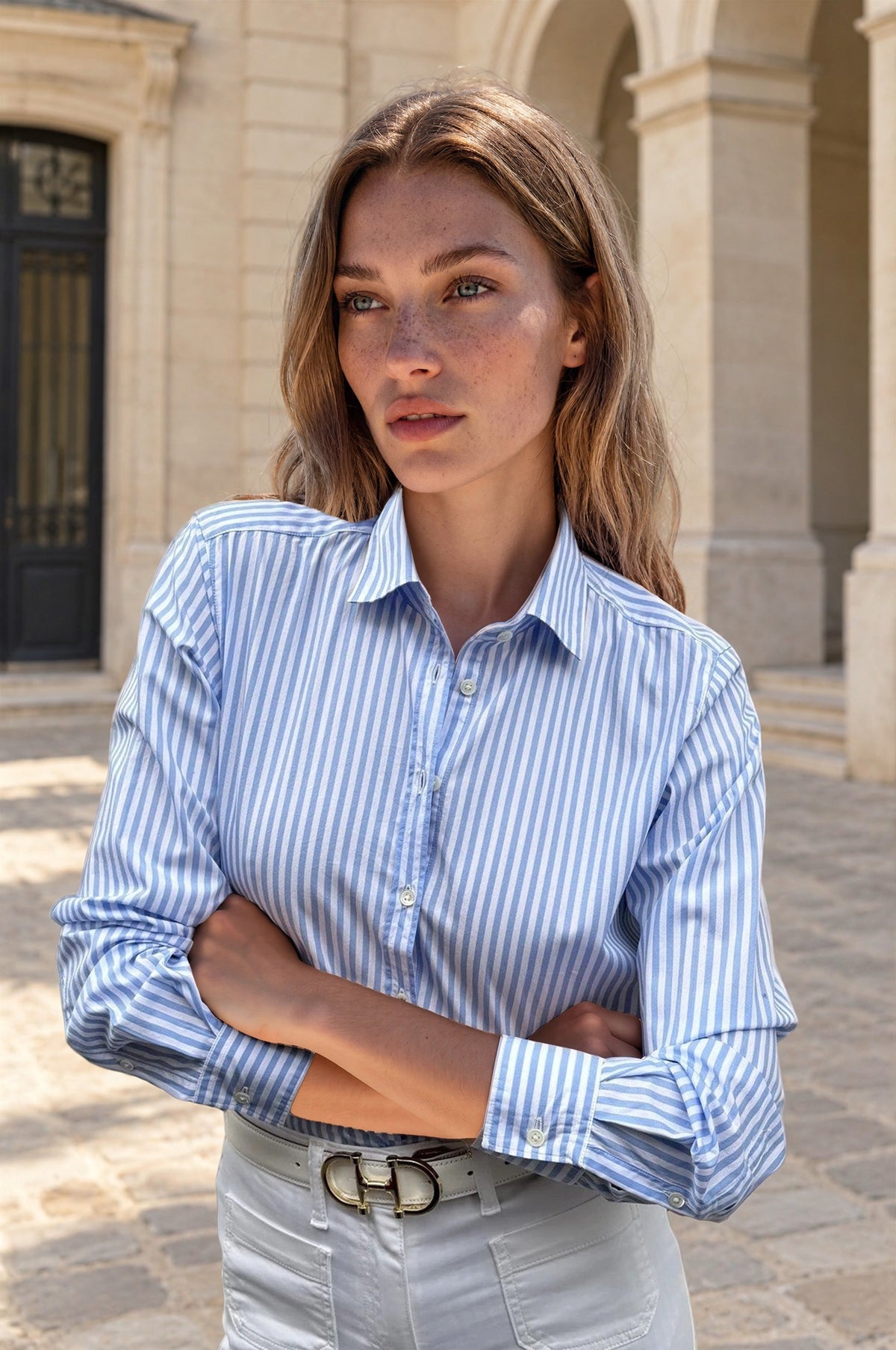 Chemisier Canelle en coton - Rayure Ciel-CHEMISIER FEMME-Curling-Paris