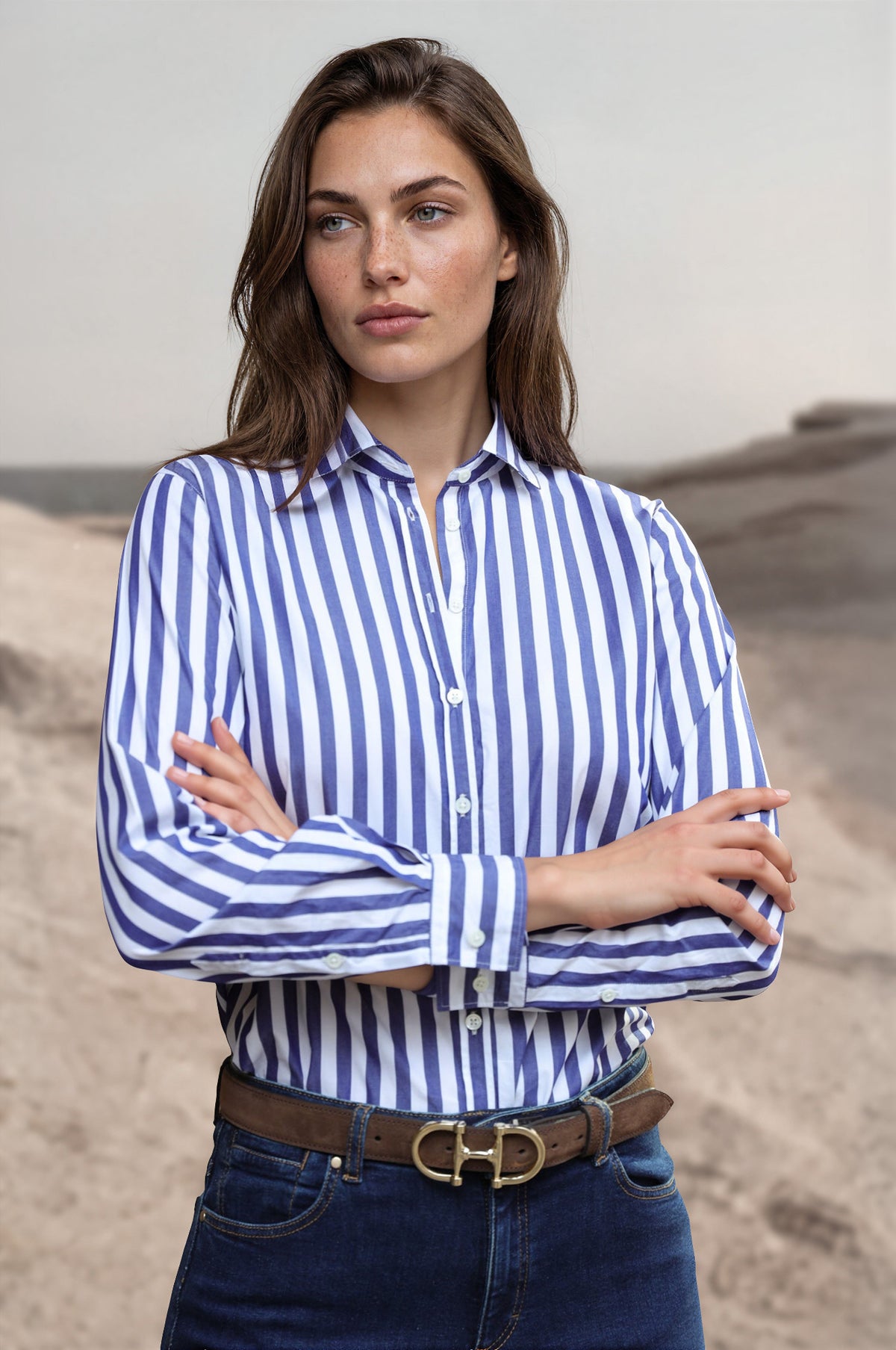 Chemisier Canelle en coton - Rayure Marine-CHEMISIER FEMME-Curling-Paris
