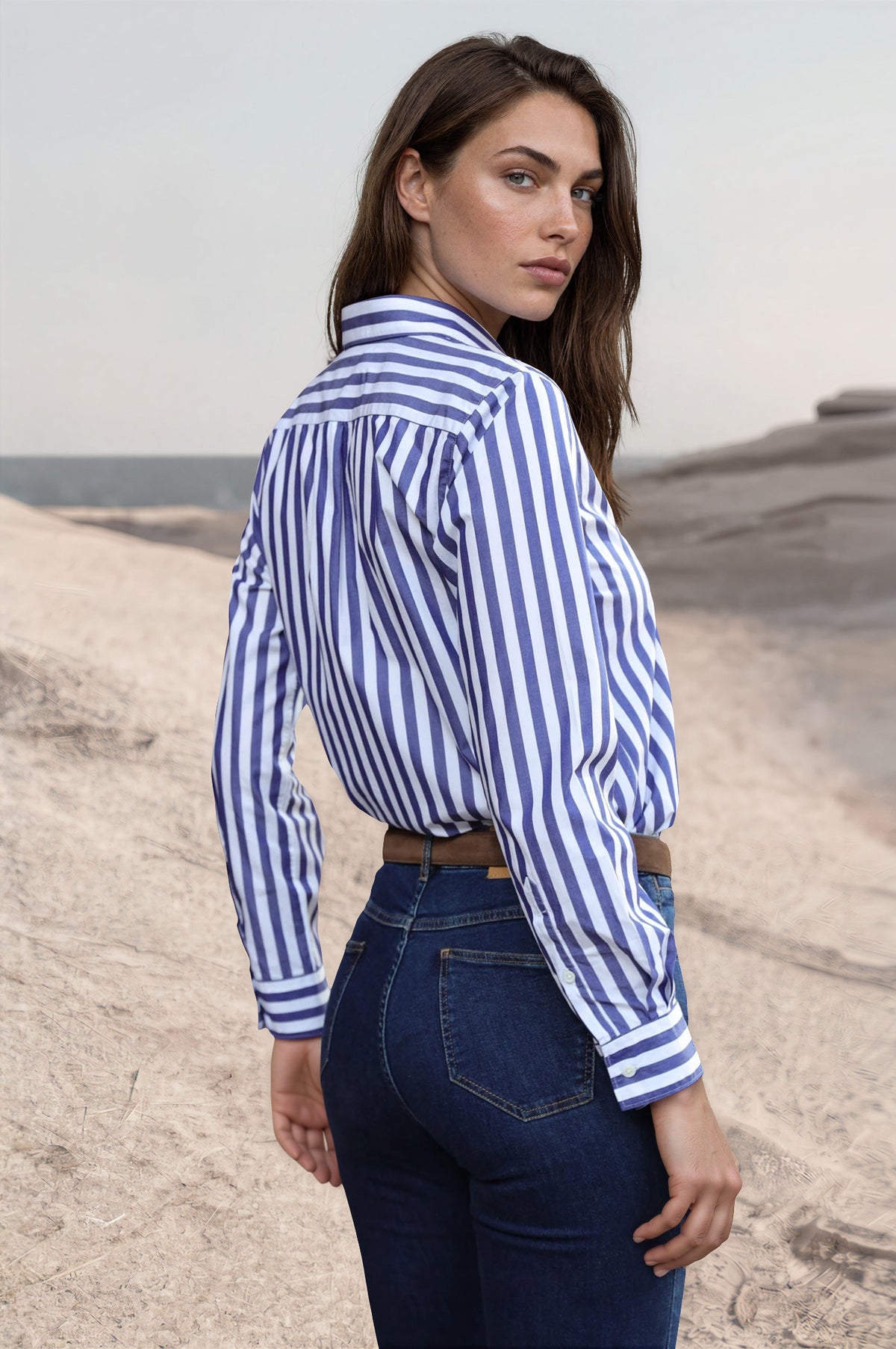 Chemisier Canelle en coton - Rayure Marine-CHEMISIER FEMME-Curling-Paris