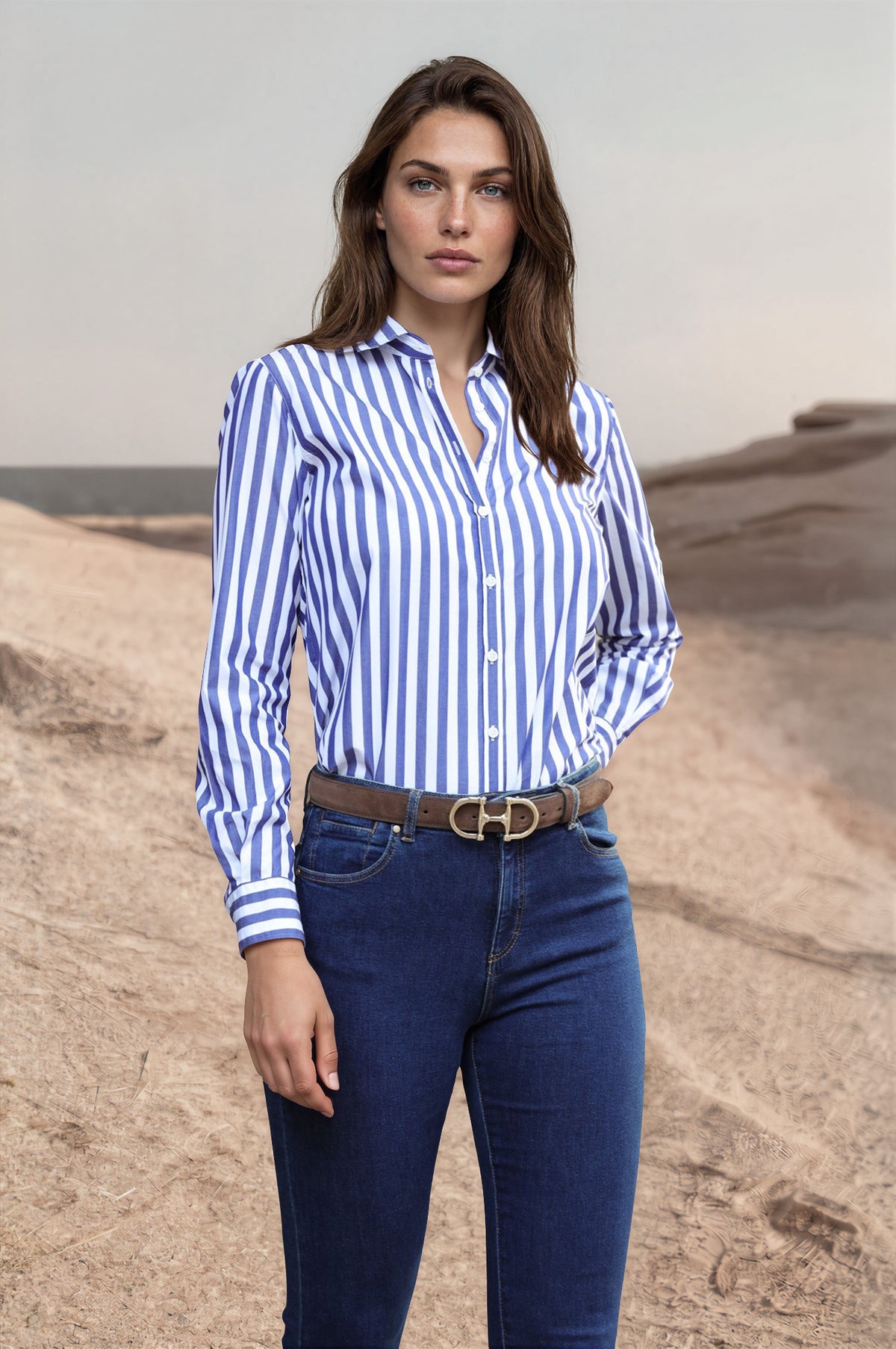 Chemisier Canelle en coton - Rayure Marine-CHEMISIER FEMME-Curling-Paris