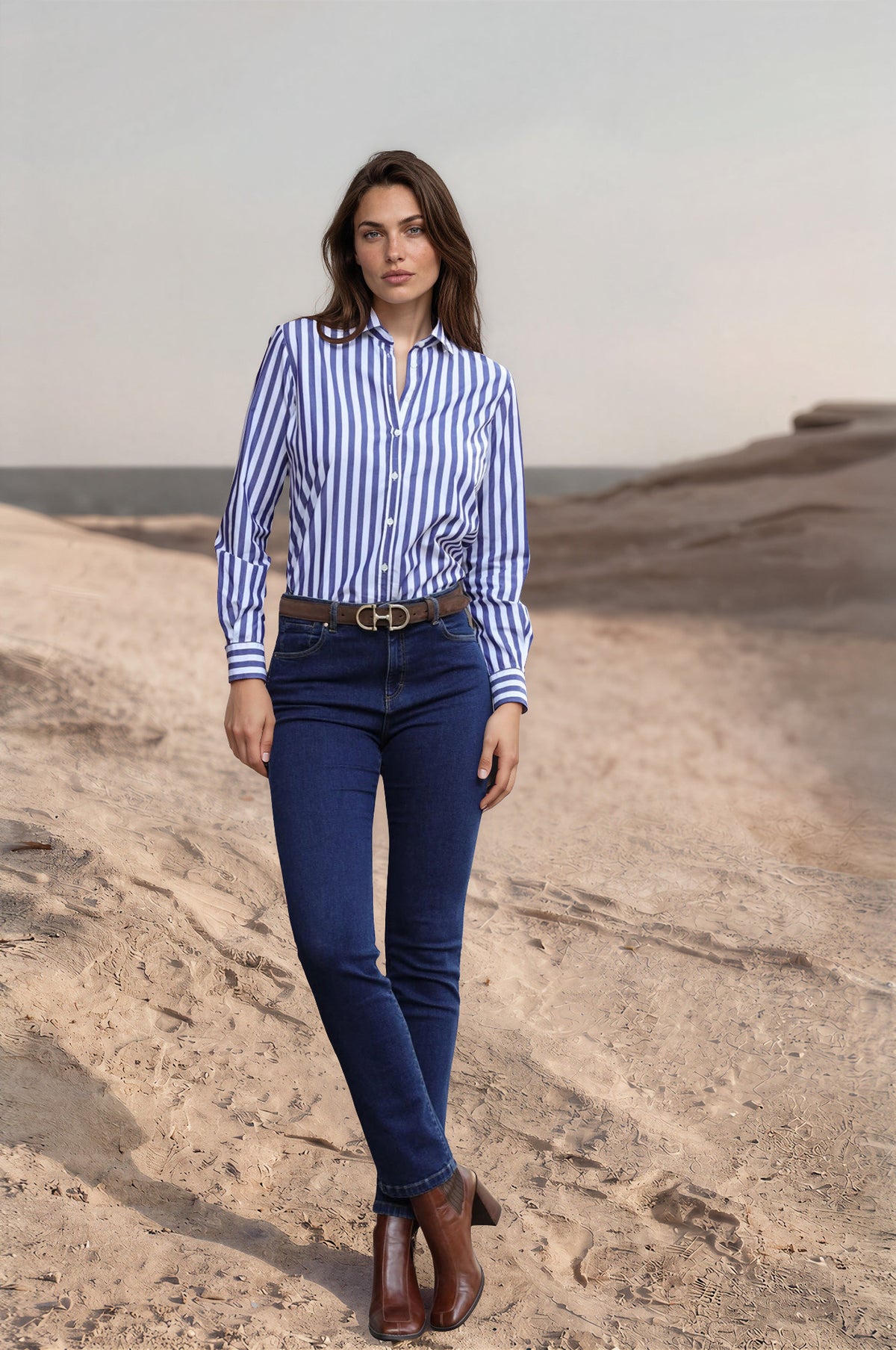 Chemisier Canelle en coton - Rayure Marine-CHEMISIER FEMME-Curling-Paris