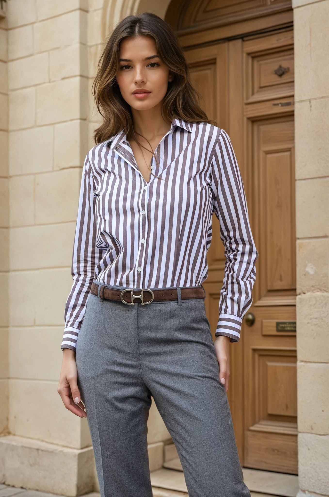 Chemisier Canelle en coton - Rayure Marron-CHEMISIER FEMME-Curling-Paris
