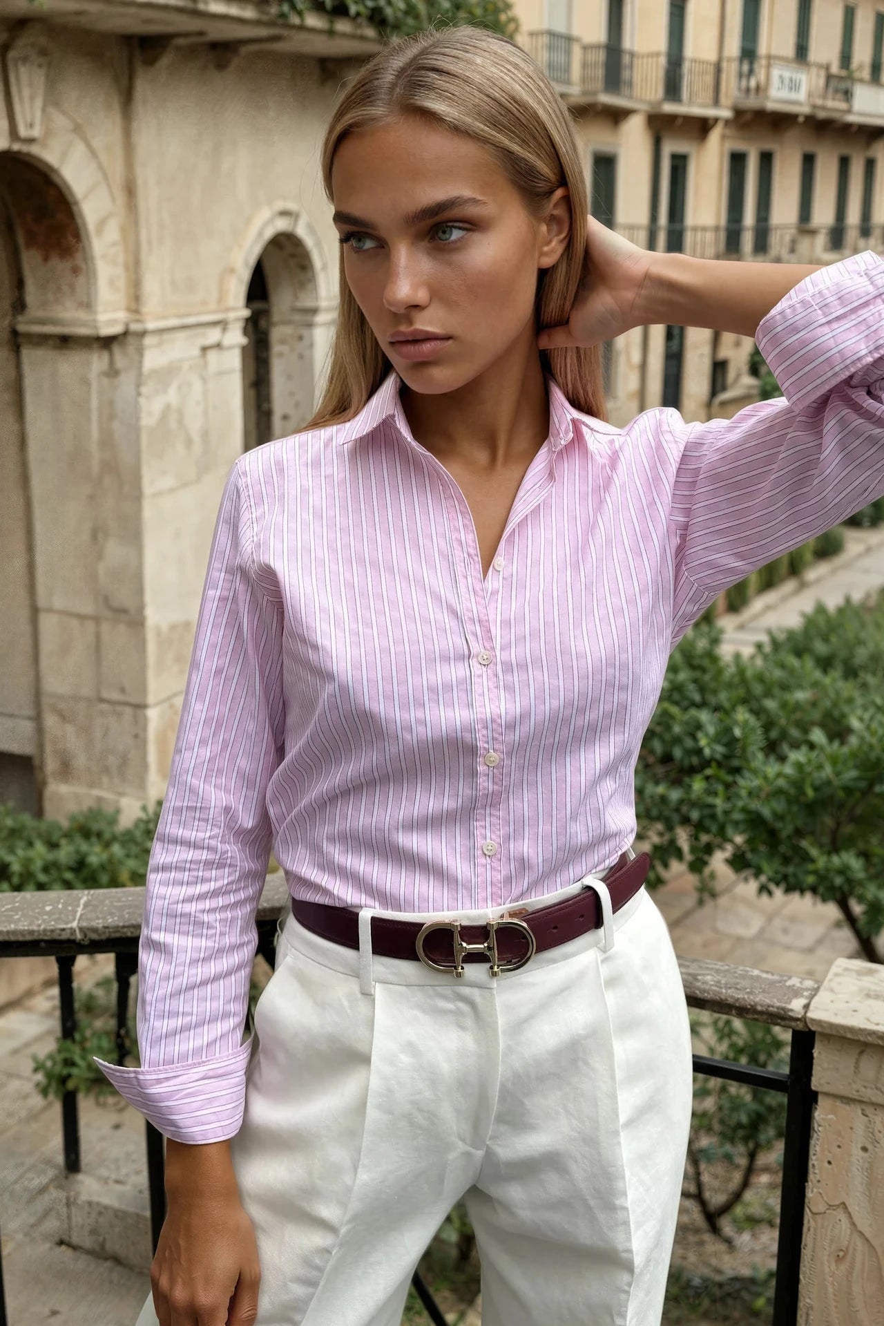 Chemisier Canelle en coton - Rayure Rose-CHEMISIER FEMME-Curling-Paris