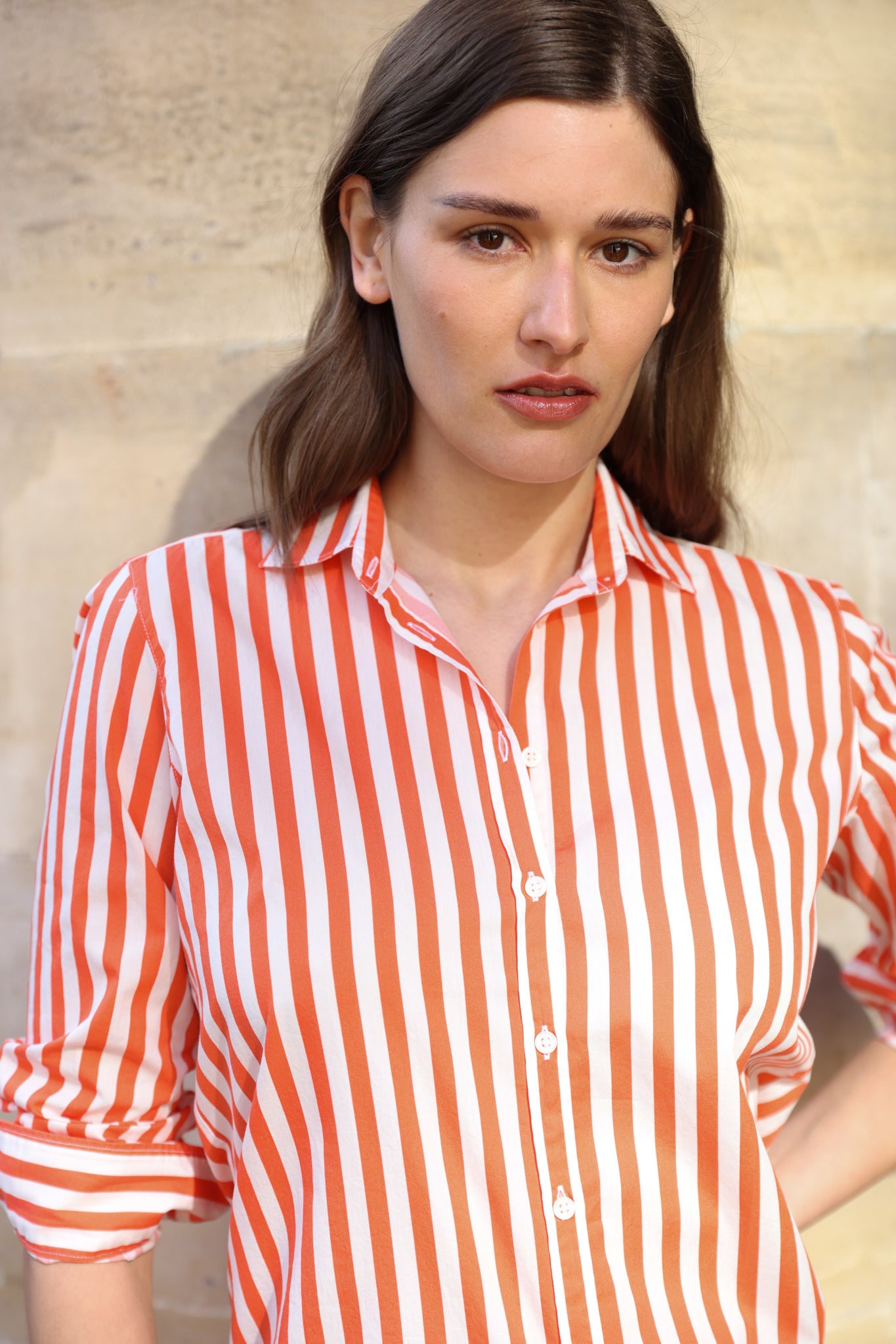 Chemisier Canelle en coton - Rayure orange-CHEMISIER FEMME-Curling-Paris