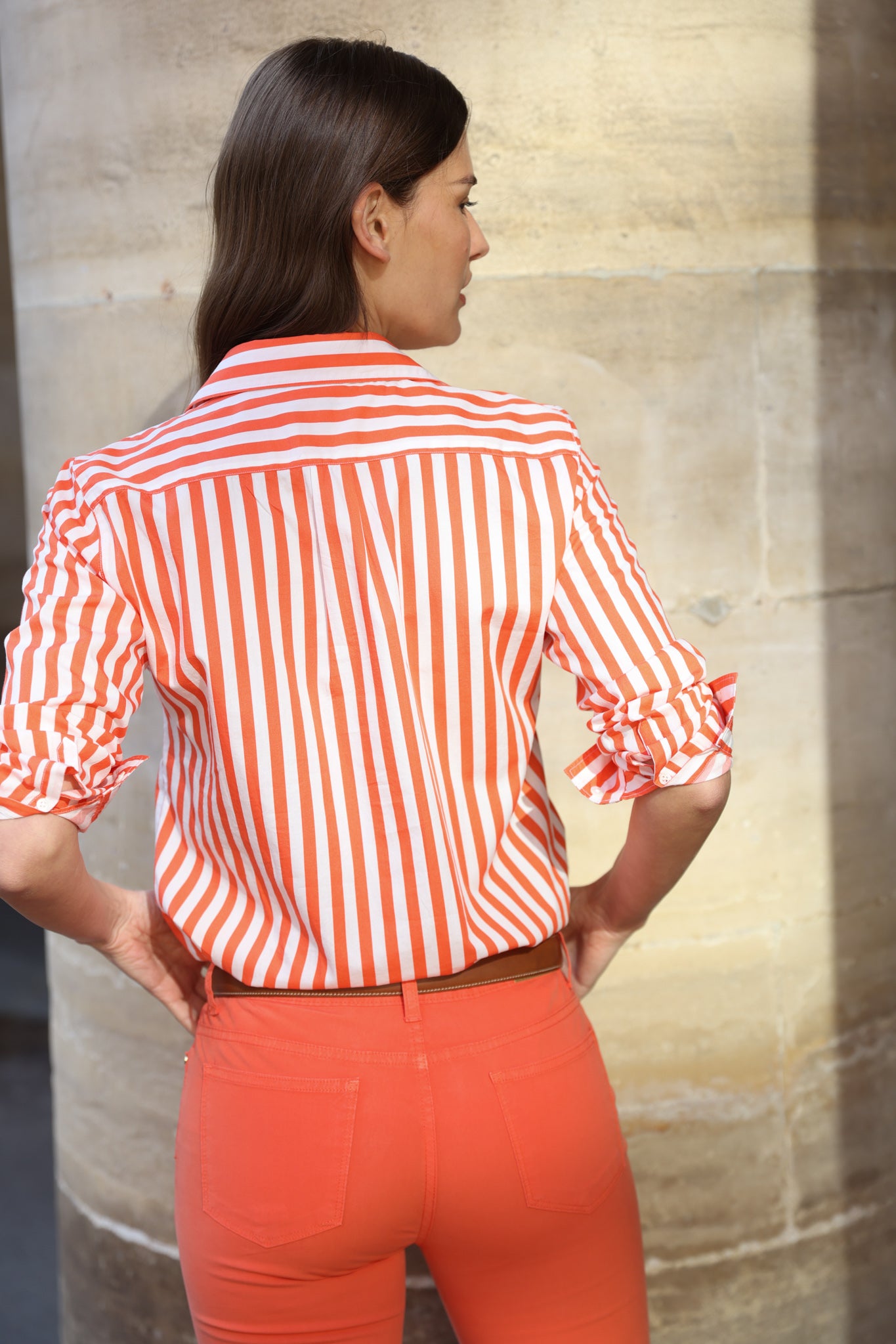 Chemisier Canelle en coton - Rayure orange-CHEMISIER FEMME-Curling-Paris