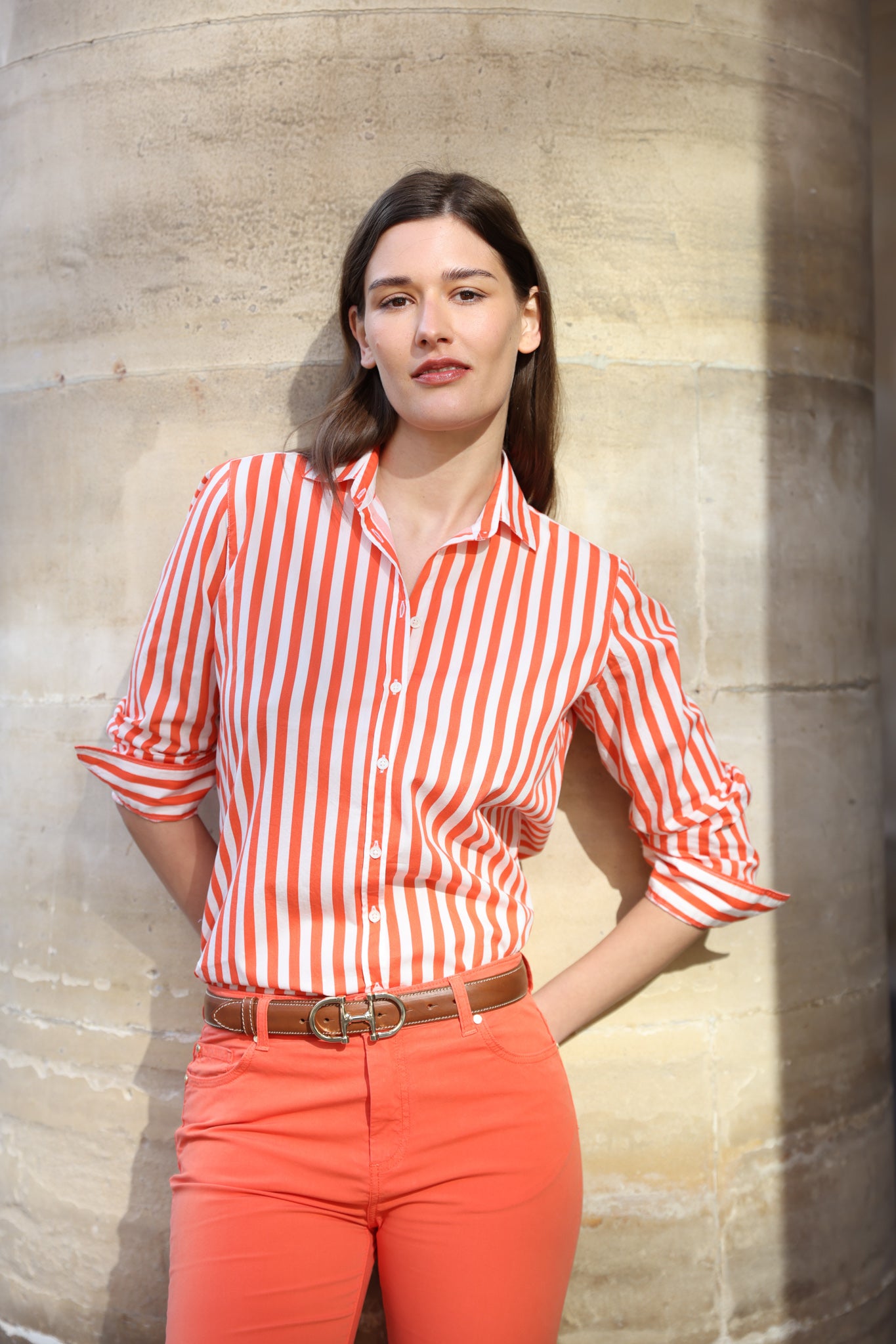 Chemisier Canelle en coton - Rayure orange-CHEMISIER FEMME-Curling-Paris